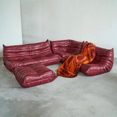 Michel Ducaroy 'Togo' Sectional Sofa Set in Oxblood Red Leather for Ligne Roset