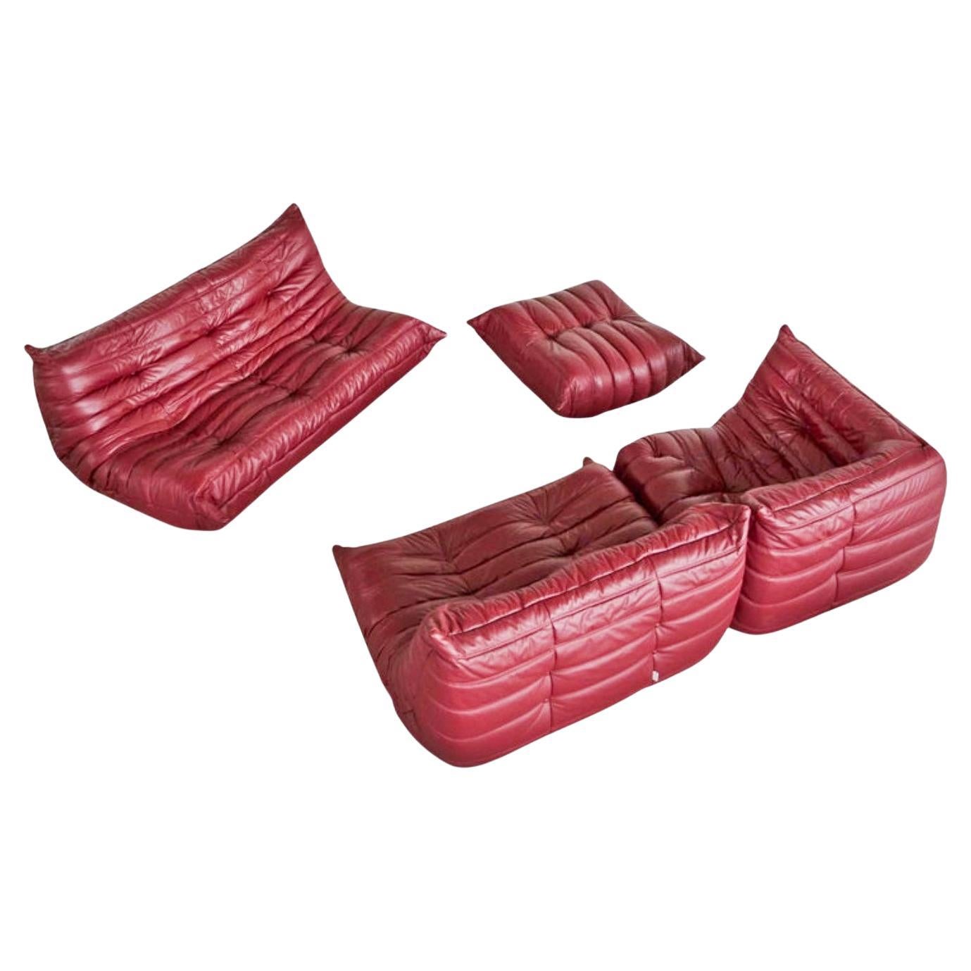 Michel Ducaroy 
Togo
 Sectional Sofa Set in Oxblood Red Leather for Ligne Roset