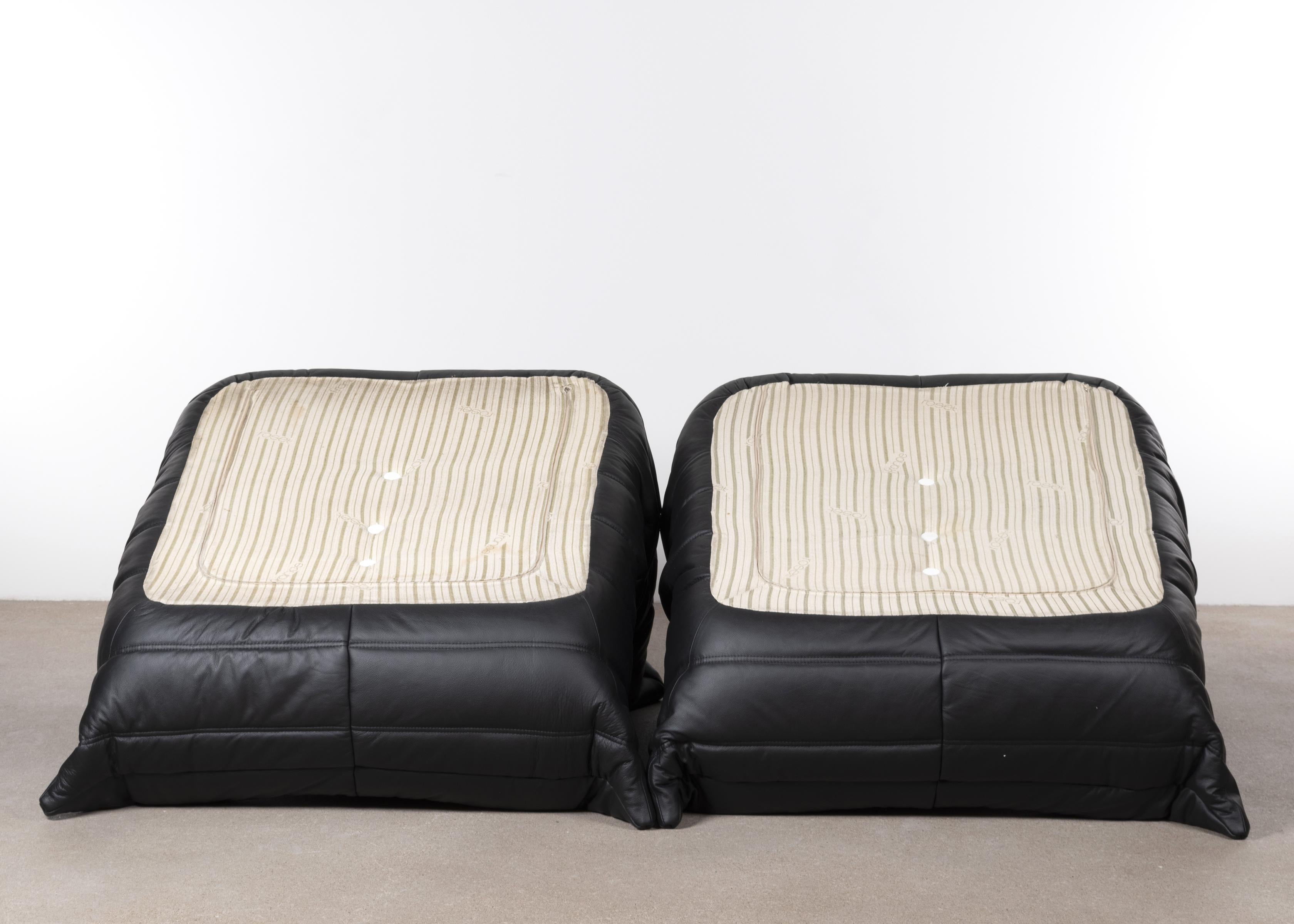 Michel Ducaroy Togo Sofa Set in Black Leather for Ligne Roset, 1973 at