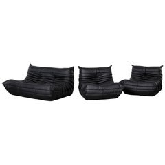 Michel Ducaroy Togo Sofa Set in Black Leather for Ligne Roset, 1973