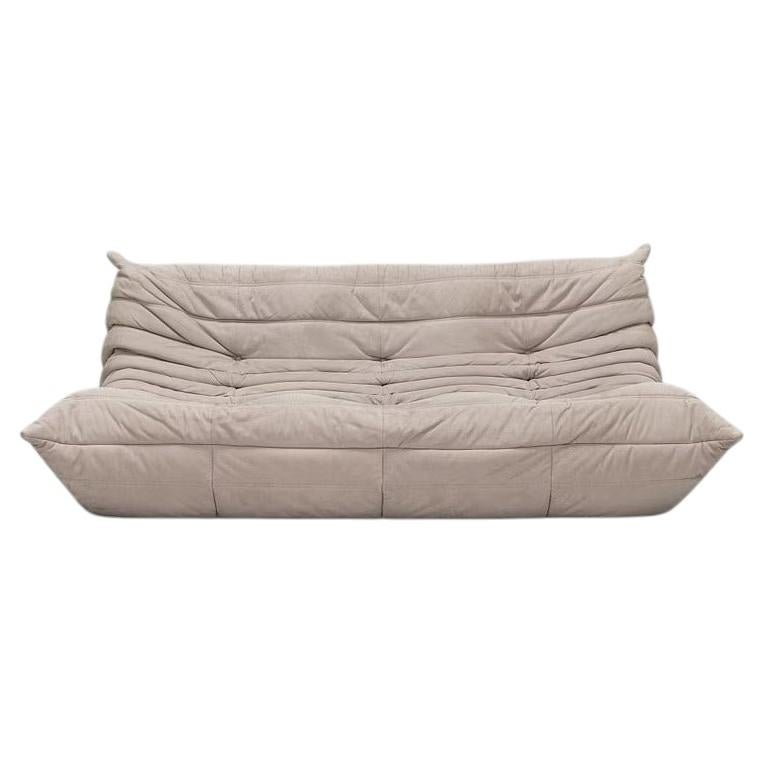 Michel Ducaroy Togo Three-Seat Sofa in Almond Alcantara for Ligne Roset, France