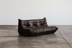 Michel Ducaroy “Togo” Three Seater Sofa for Ligne Roset, Black Leather, 1973