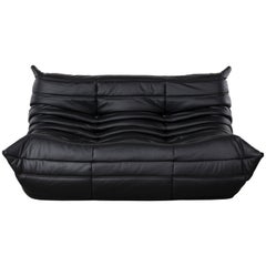 Michel Ducaroy Togo Two-Seat Sofa in Black Leather for Ligne Roset, 1973