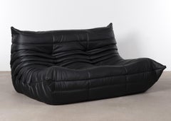 Michel Ducaroy Togo Two-Seat Sofa in Black Leather for Ligne Roset, 1973