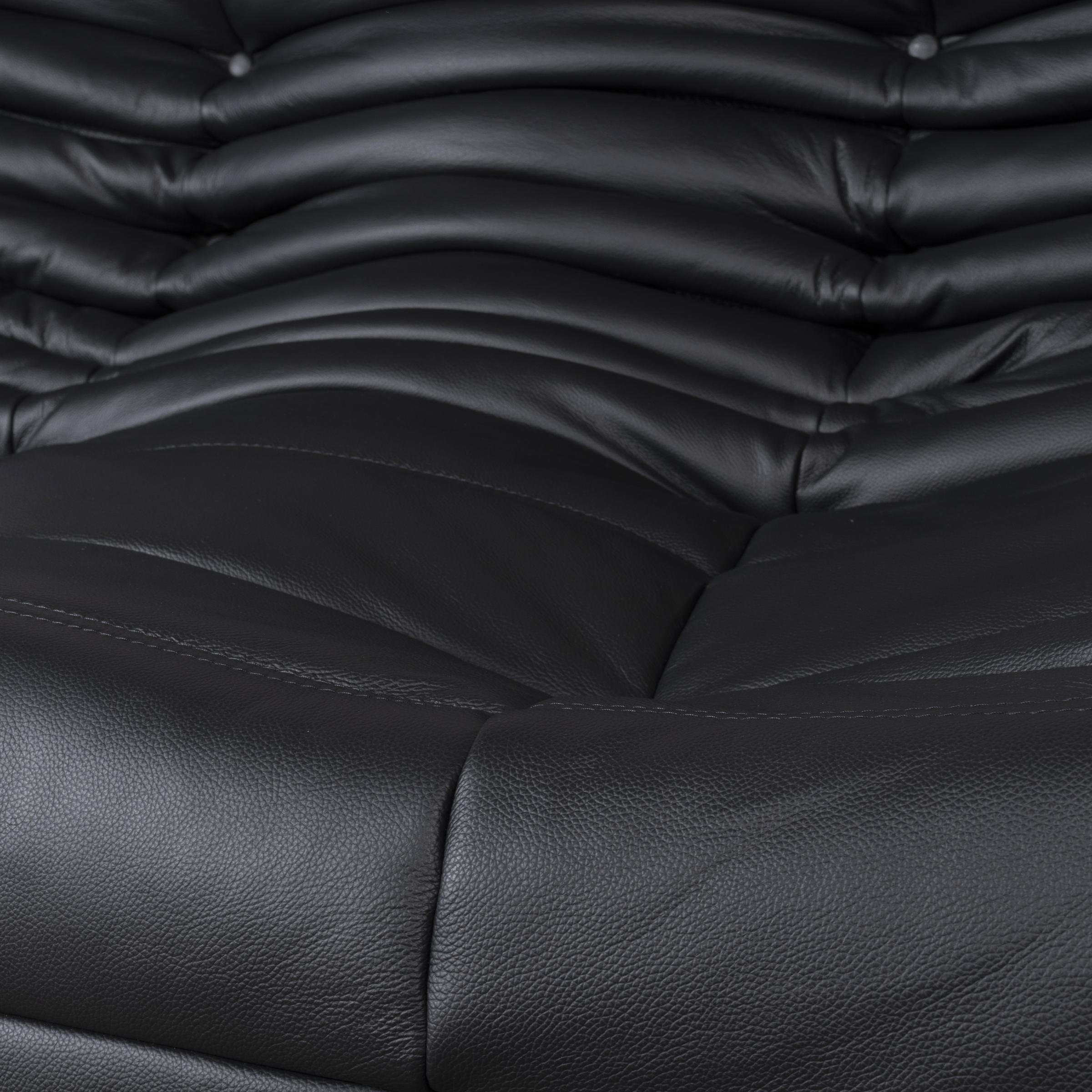 Michel Ducaroy Togo Two-Seat Sofa in Black Leather for Ligne Roset, 1973 2