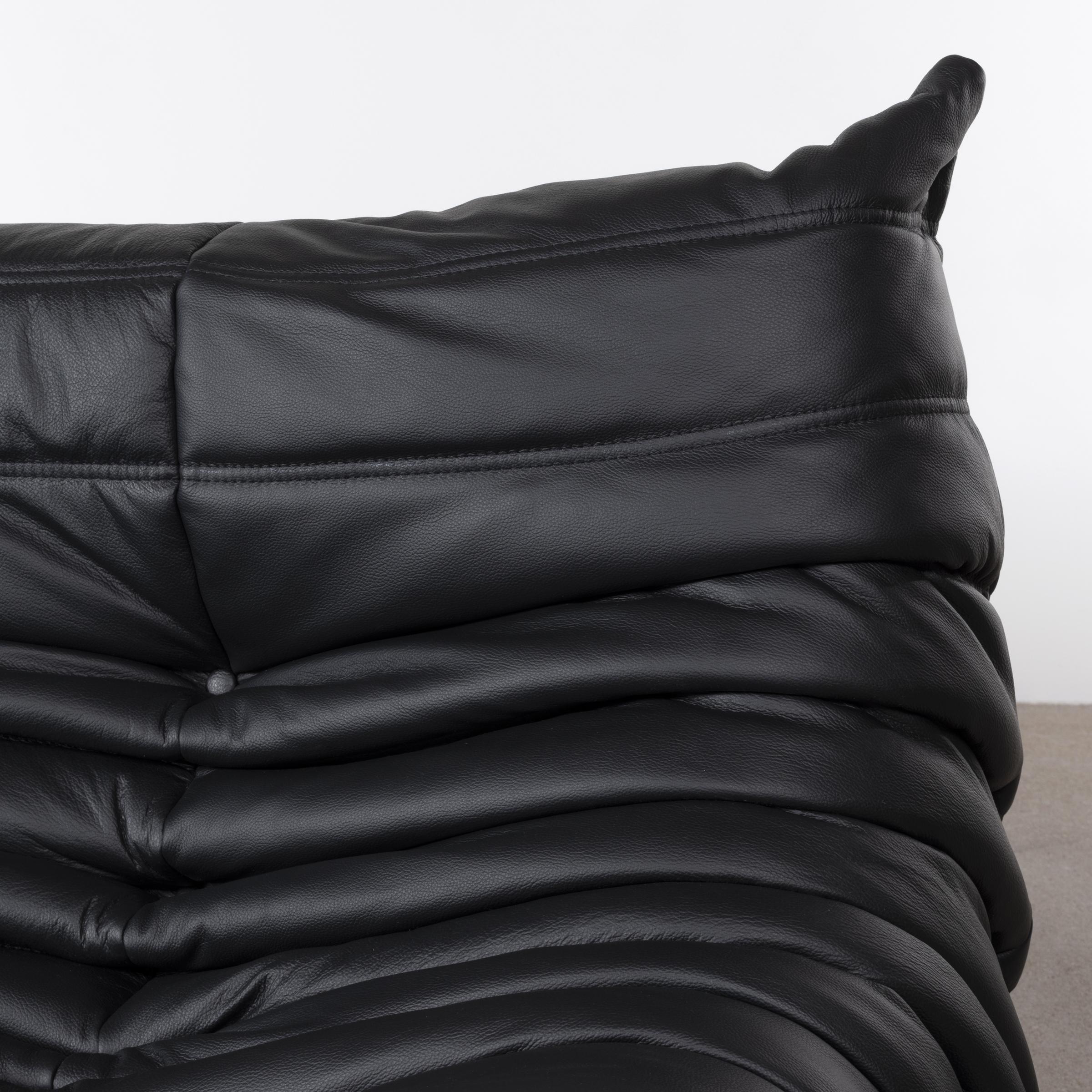Michel Ducaroy Togo Two-Seat Sofa in Black Leather for Ligne Roset, 1973 3