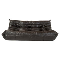 Michel Ducaroys For Ligne Roset Togo Three Seater Sofa in Dark Chocolate Leather