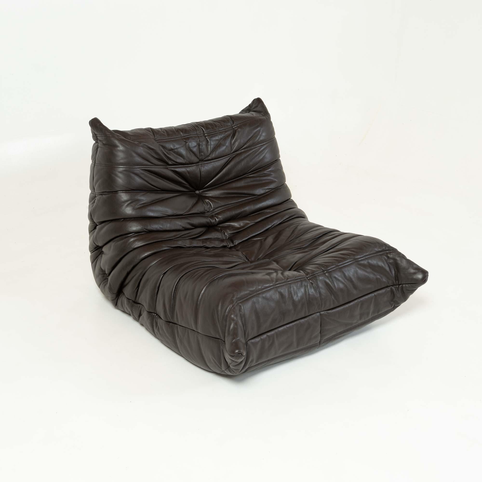 Organic Modern Michel Ducaroy's Togo Fireside Chair in Original Dark Chocolate Leather