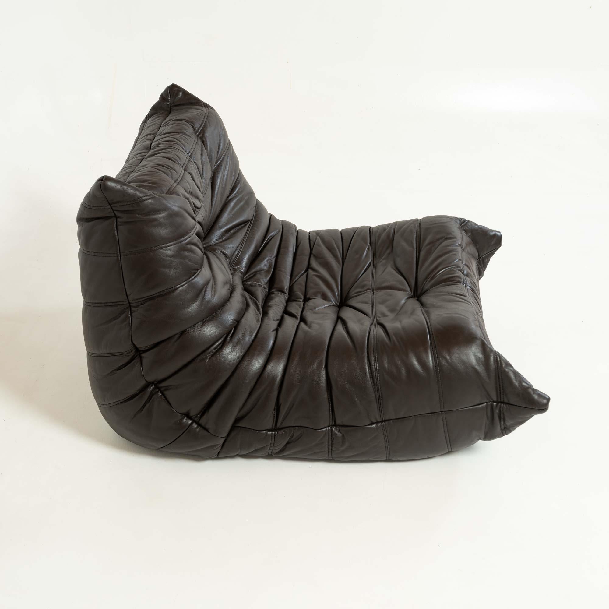 French Michel Ducaroy's Togo Fireside Chair in Original Dark Chocolate Leather