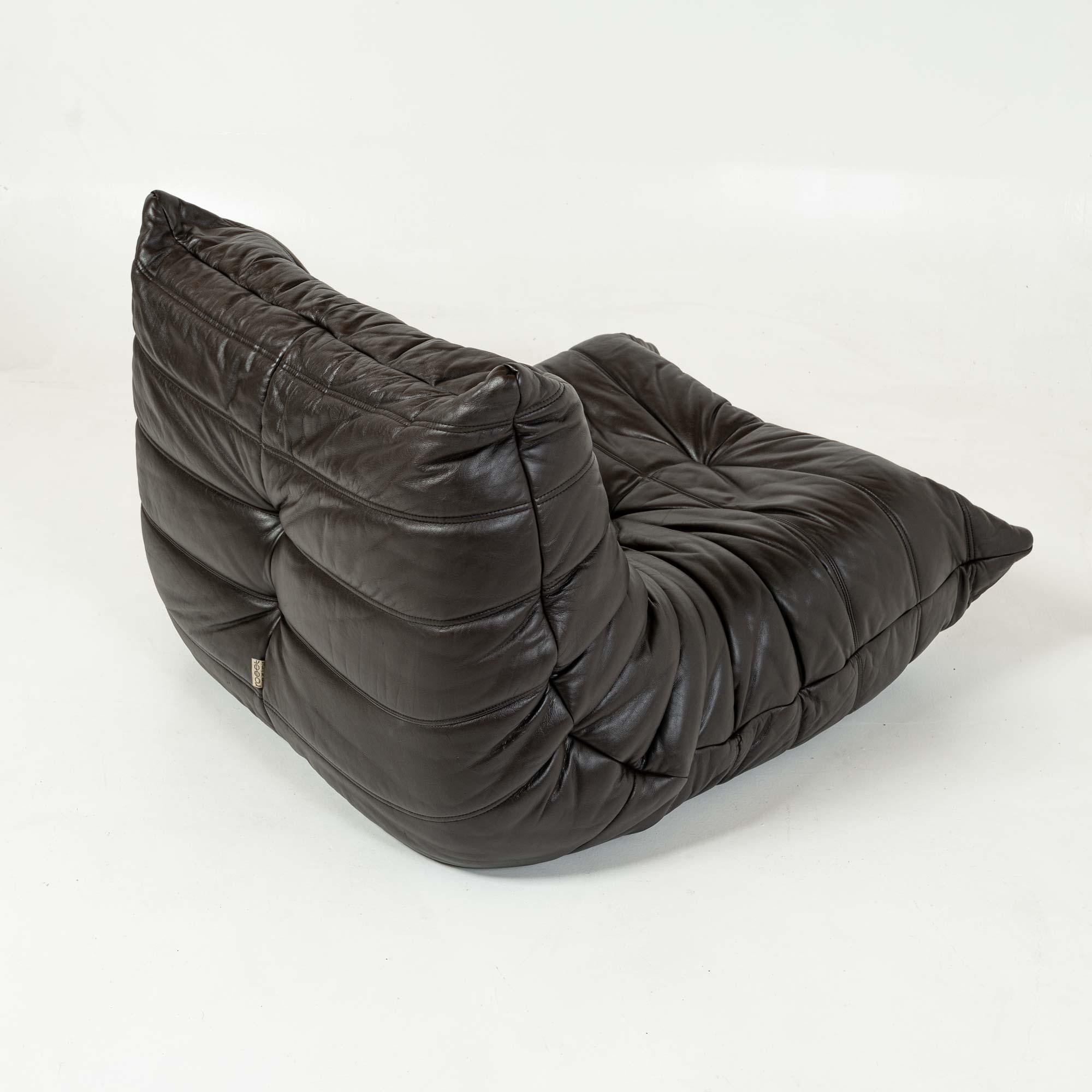 Michel Ducaroy's Togo Fireside Chair in Original Dark Chocolate Leather In Good Condition In Seattle, WA