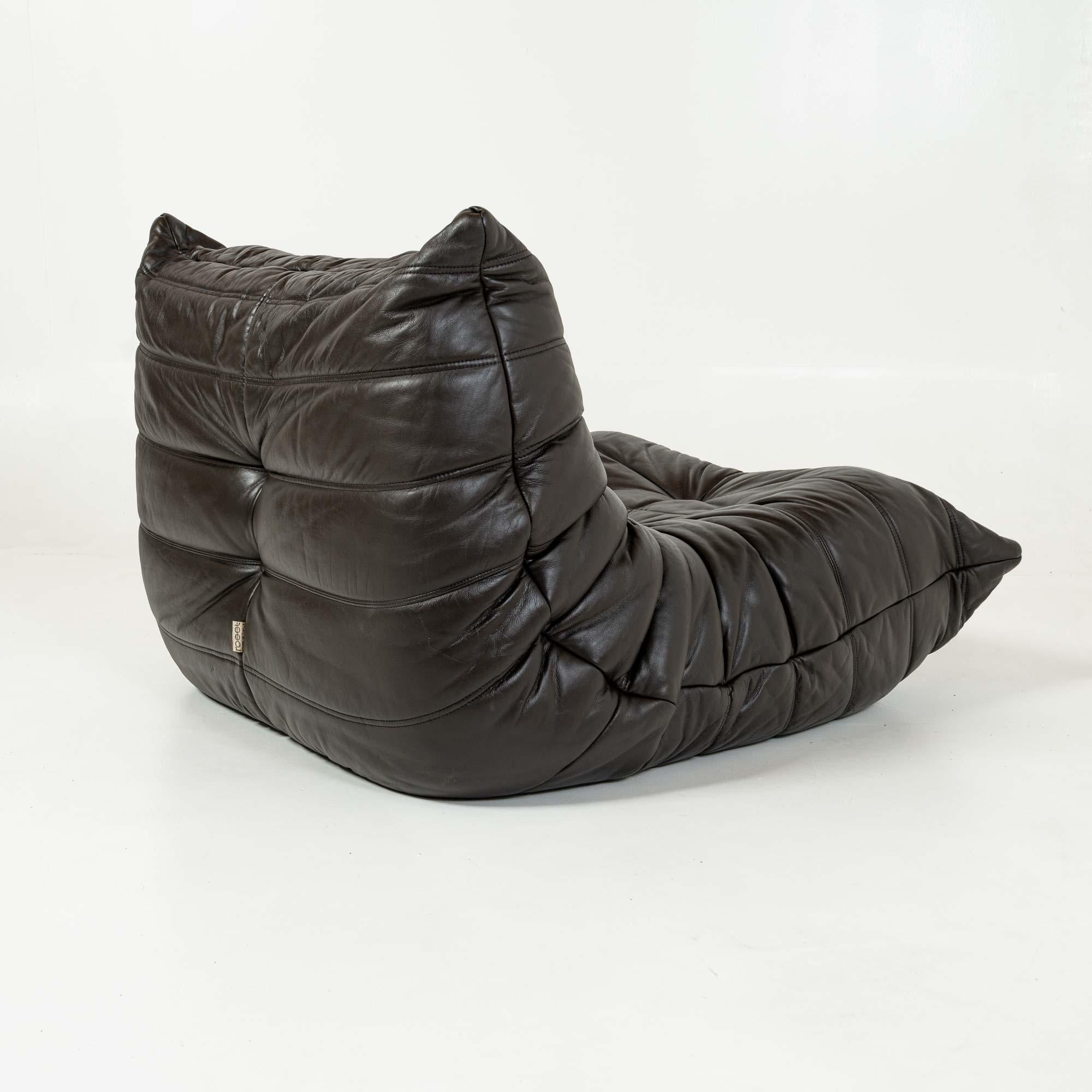 Late 20th Century Michel Ducaroy's Togo Fireside Chair in Original Dark Chocolate Leather