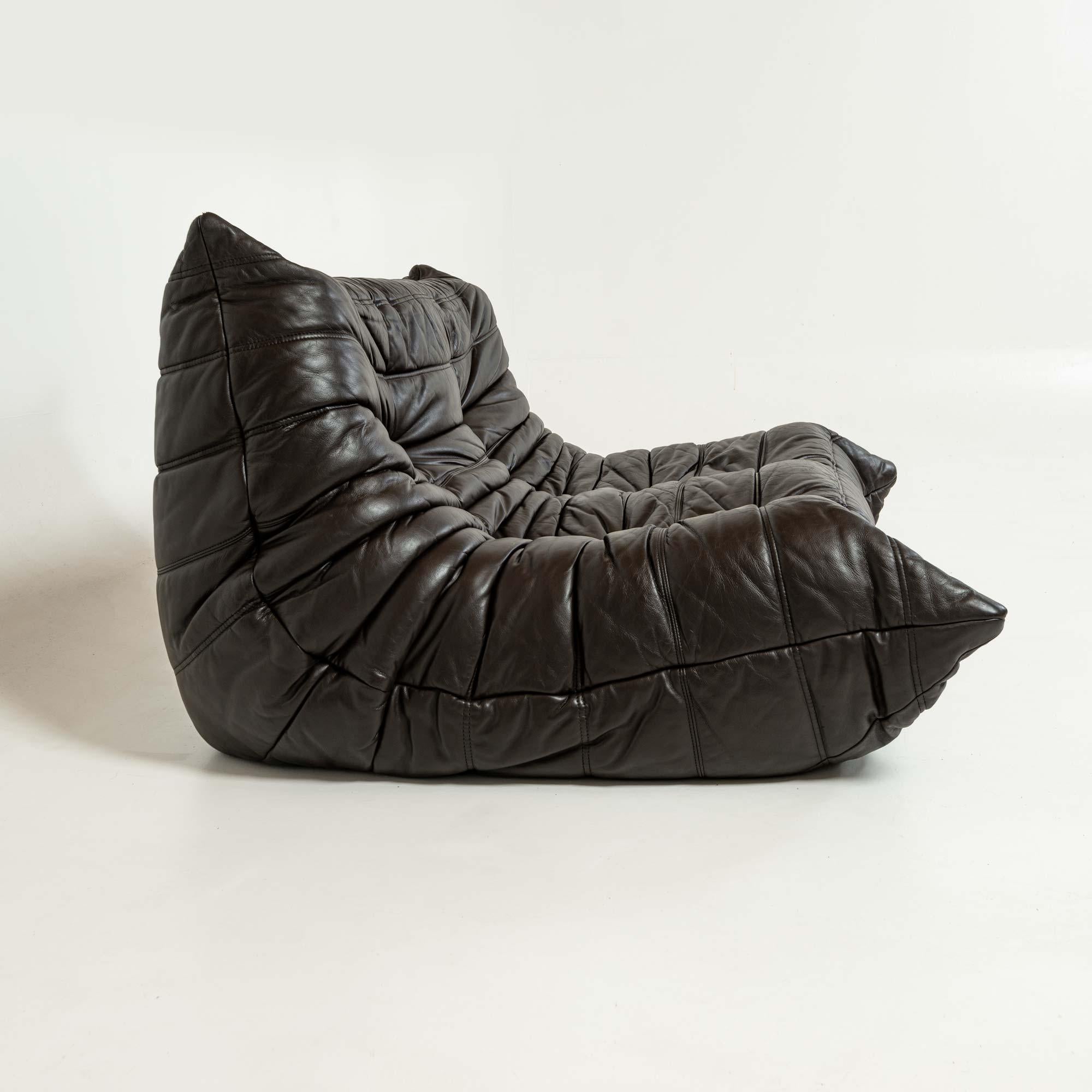 Contemporary Michel Ducaroy's Togo Loveseat in Original Dark Chocolate Leather