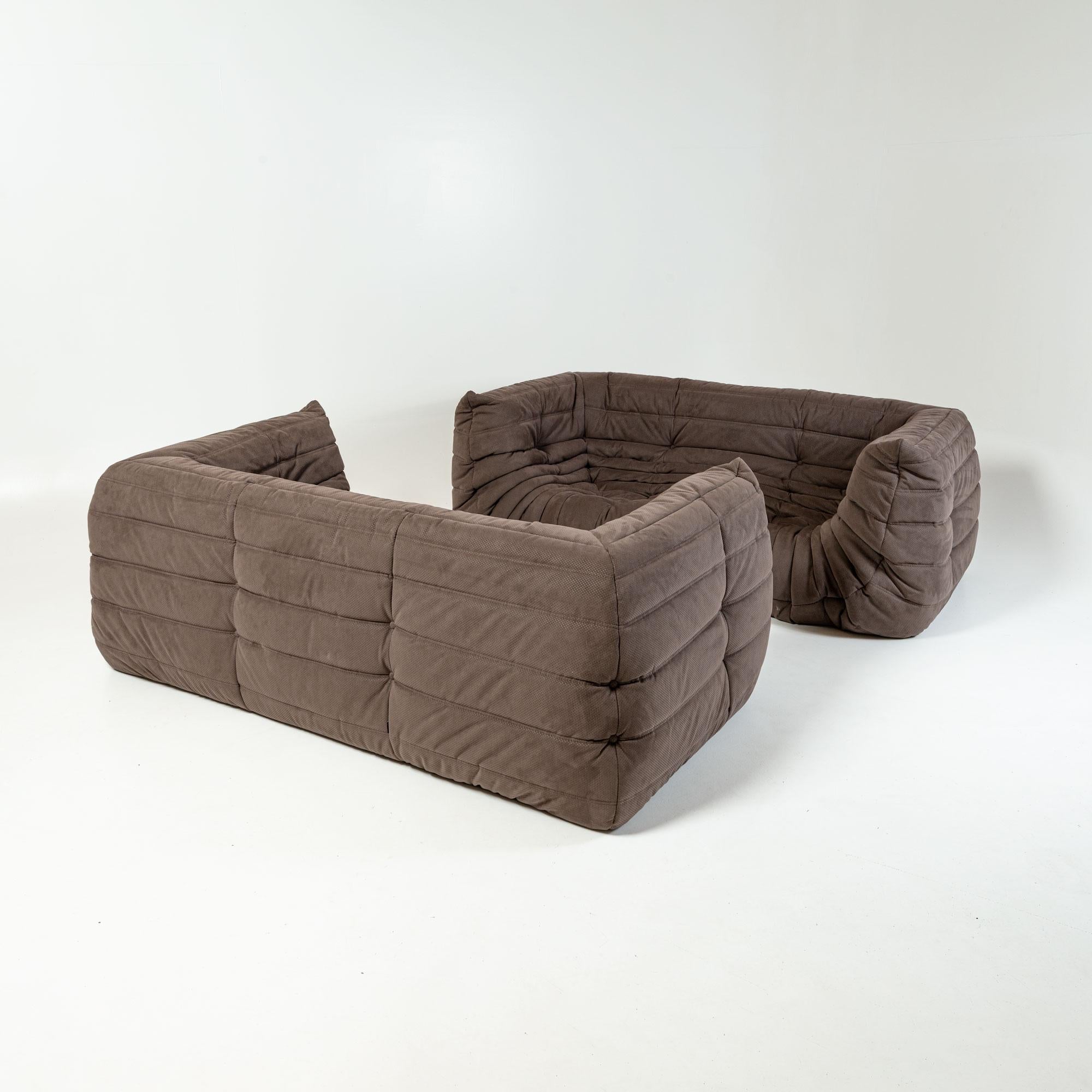 Foam Michel Ducaroy's Togo Sofa with Arms in Brown Perforated Alcantara