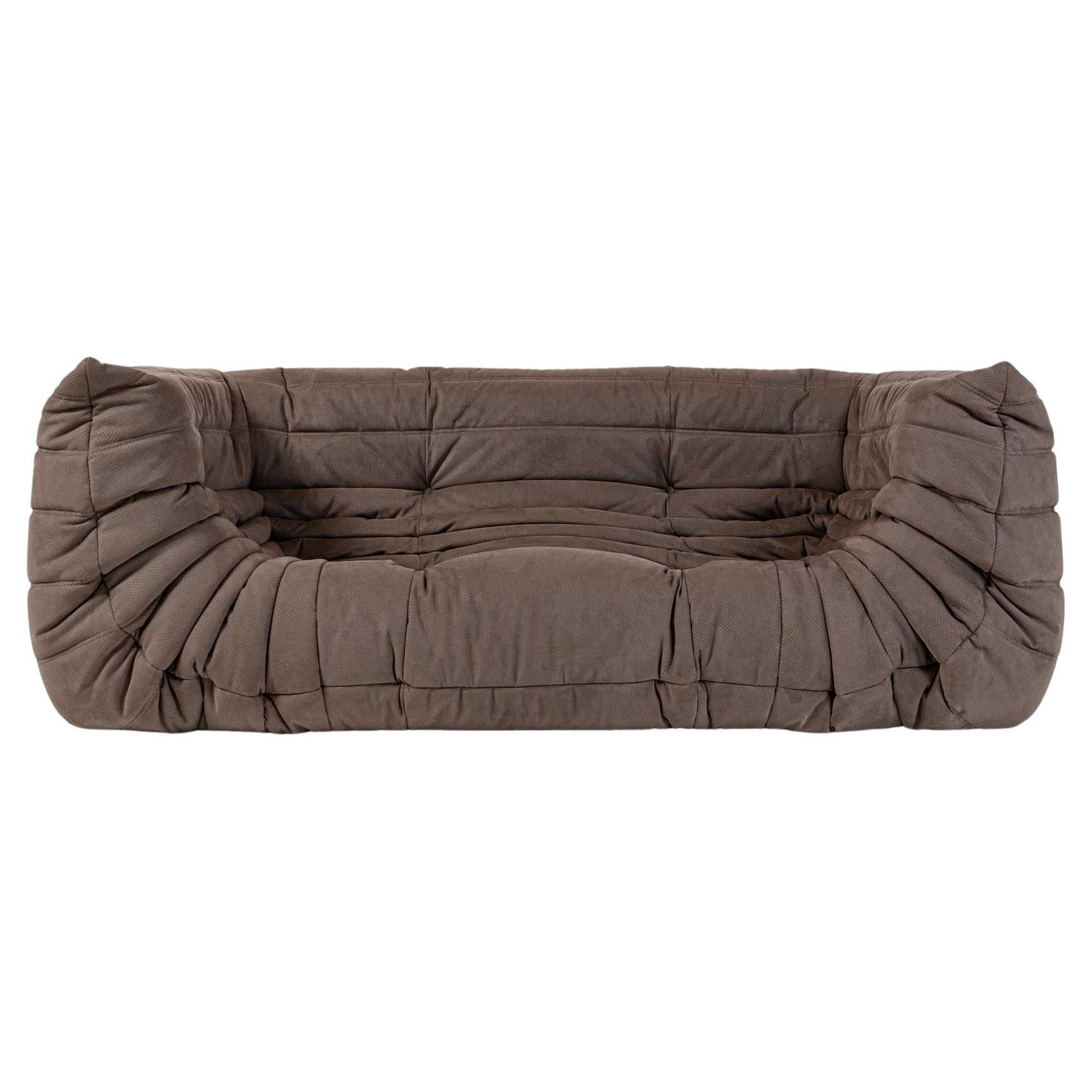 Michel Ducaroy's Togo Sofa with Arms in Brown Perforated Alcantara