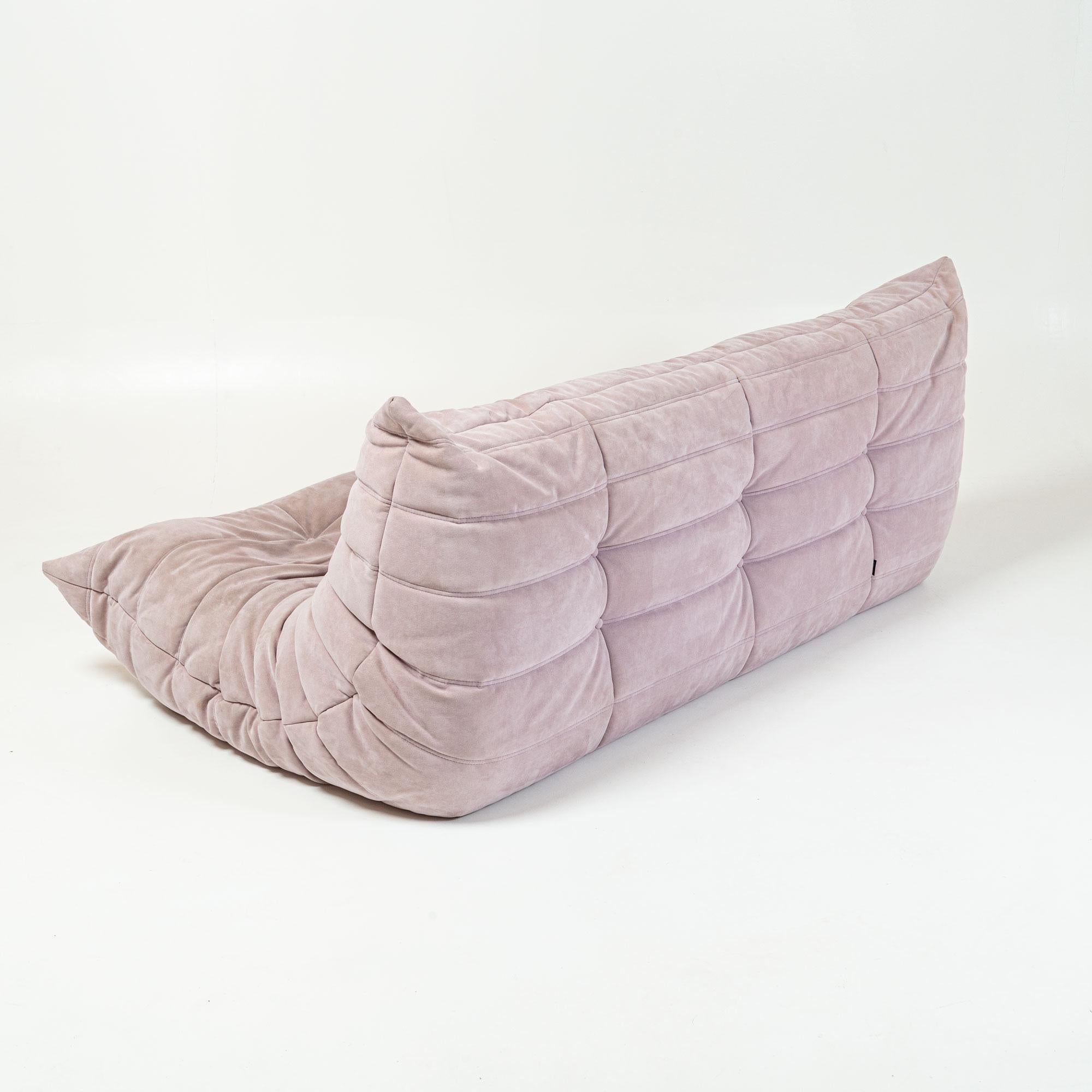 Organic Modern Michel Ducaroy's Togo Three Seater Sofa in Dusty Pink Bloom Alcantara