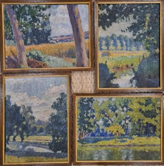Antique A Set of Four Early 20th Century Barbizon School Oil on Board Landscapes, Summer