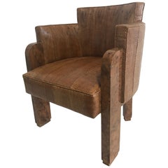 Michel Duffet Art Deco Armchair Elm Burl Veneer and Snake Skin Upholstery