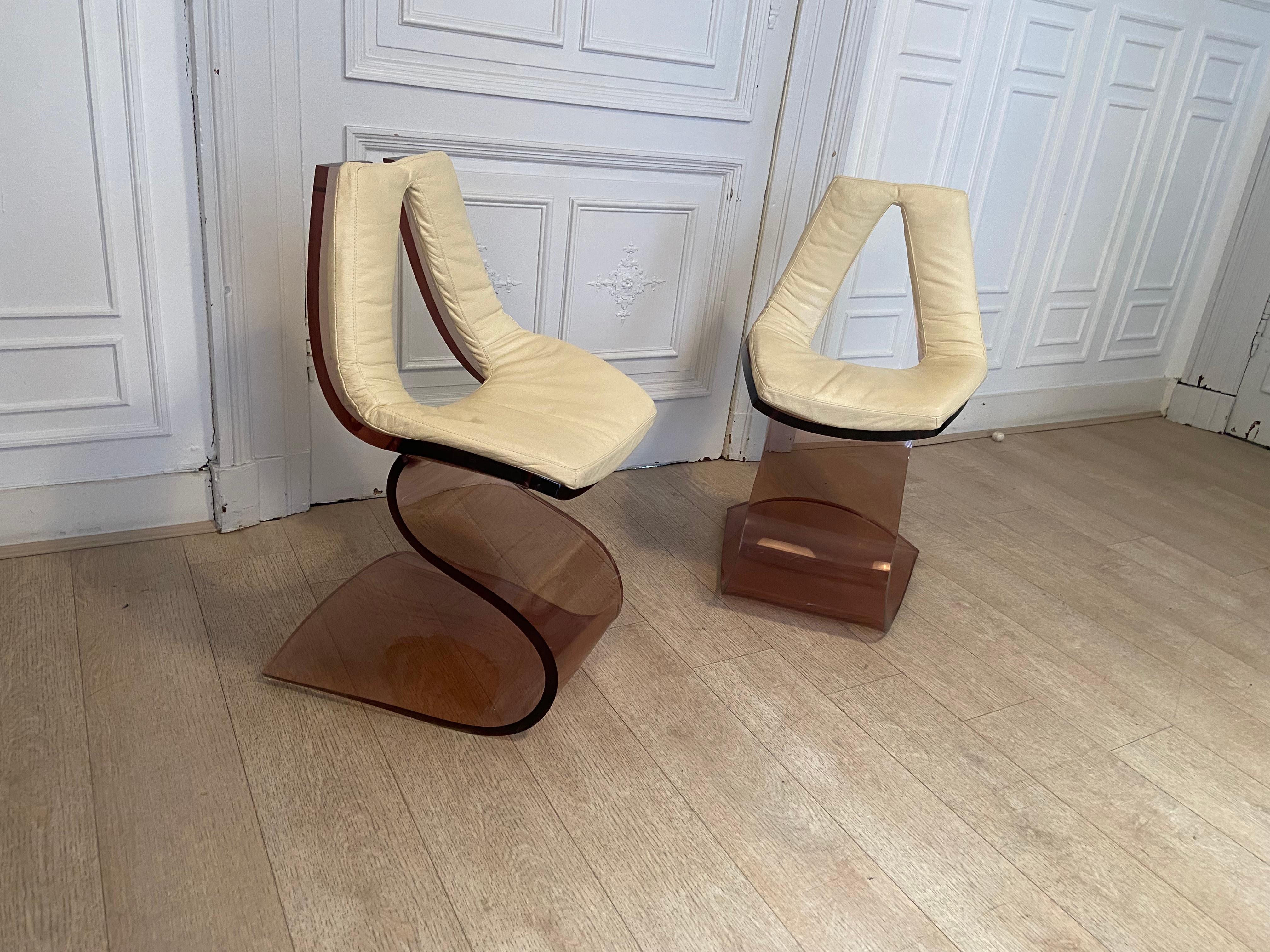 Michel Dumas Chairs, Plexiglass, 1970s For Sale 3