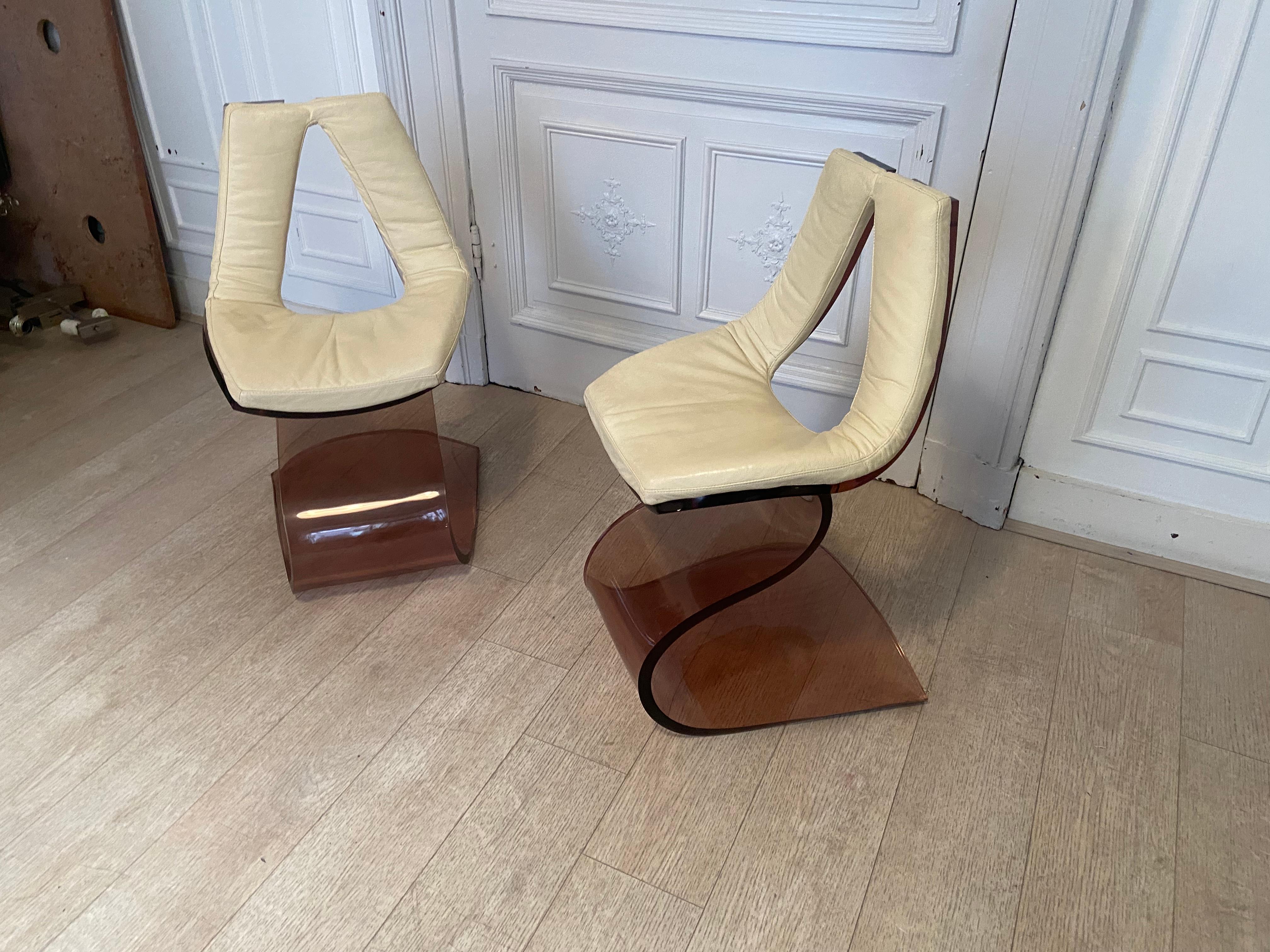 Michel Dumas Chairs, Plexiglass, 1970s For Sale 4