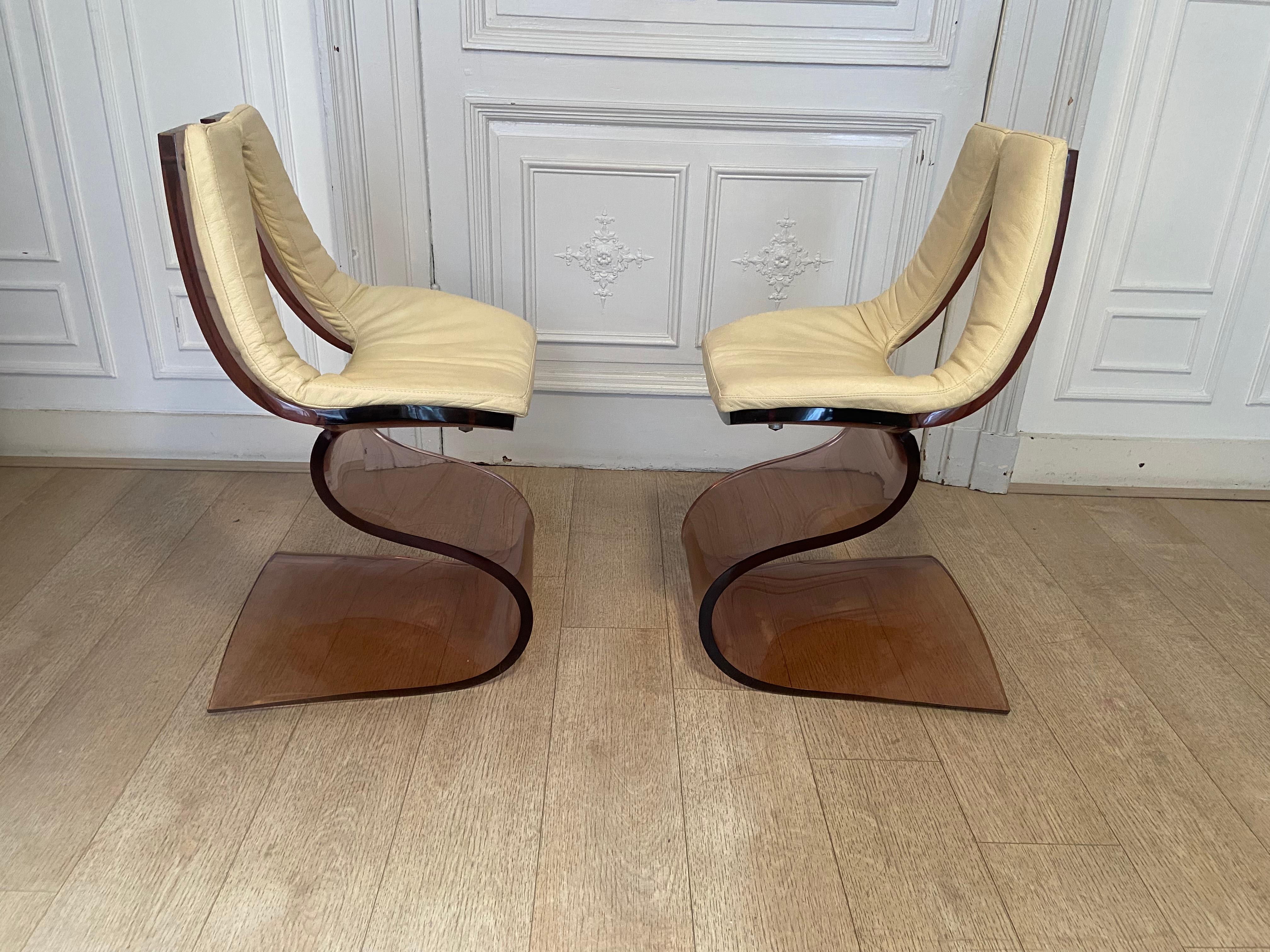 Michel Dumas Chairs, Plexiglass, 1970s For Sale 5