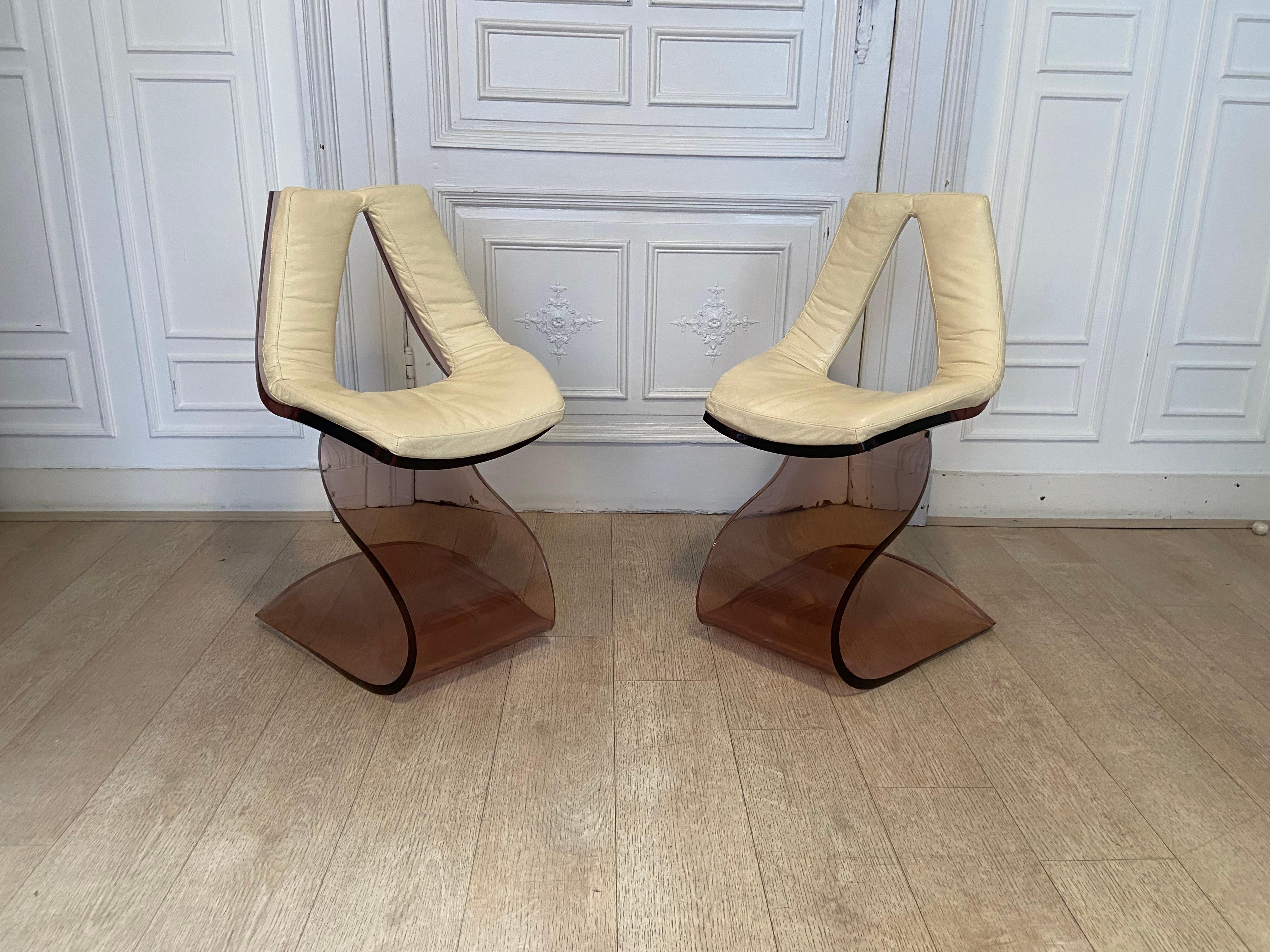 Michel Dumas Chairs, Plexiglass, 1970s For Sale 1