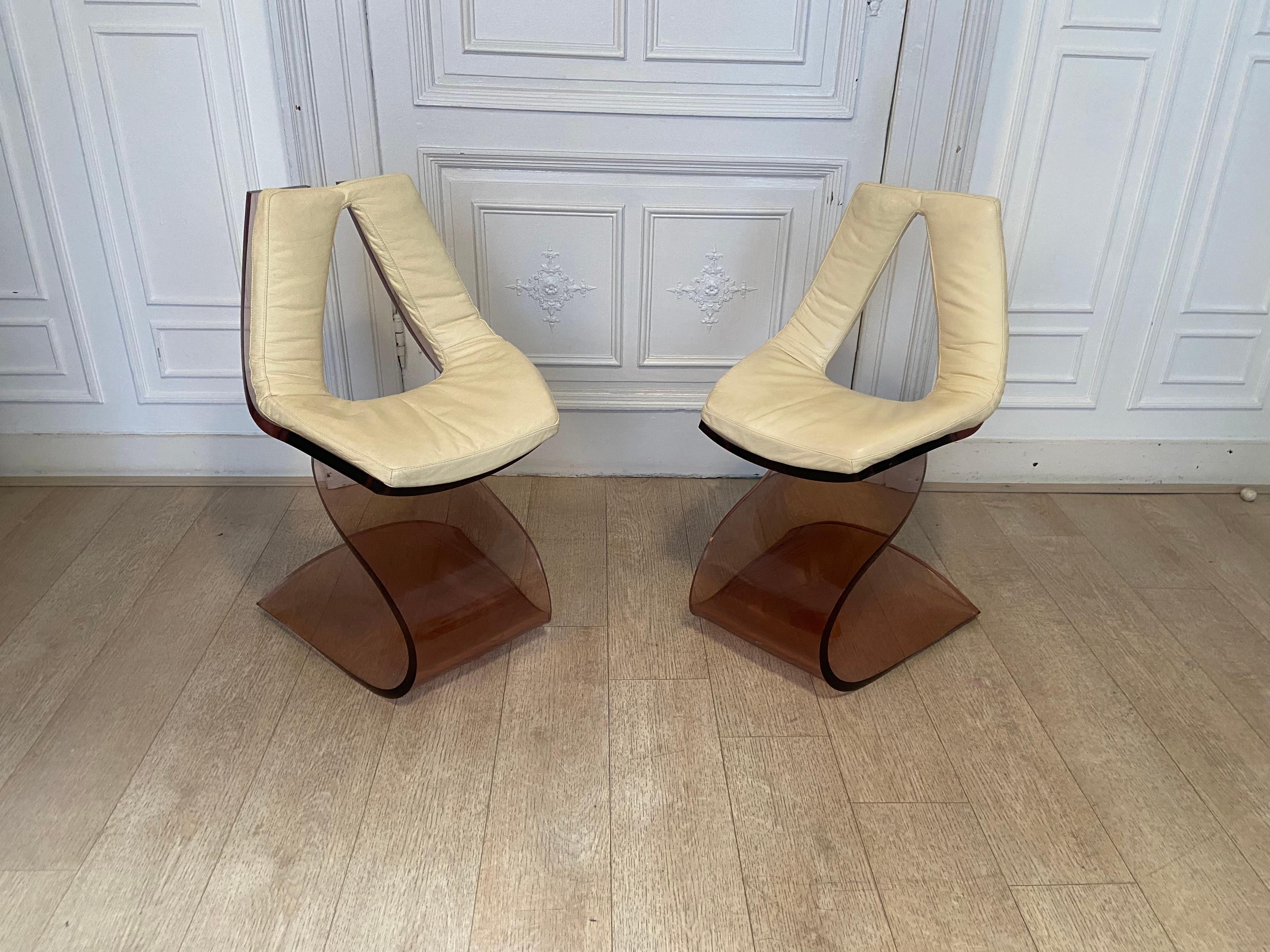 Michel Dumas Chairs, Plexiglass, 1970s For Sale 2