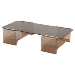 Michel Dumas Coffee Table in Smoked Plexiglass, Metal, and Glass, 1970