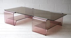 Michel Dumas Coffee Table Plexiglass Securit Glass and Metal, 1950