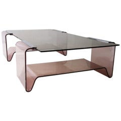 Michel Dumas Coffee Table Plexiglass Securit Glass and Metal, 1950