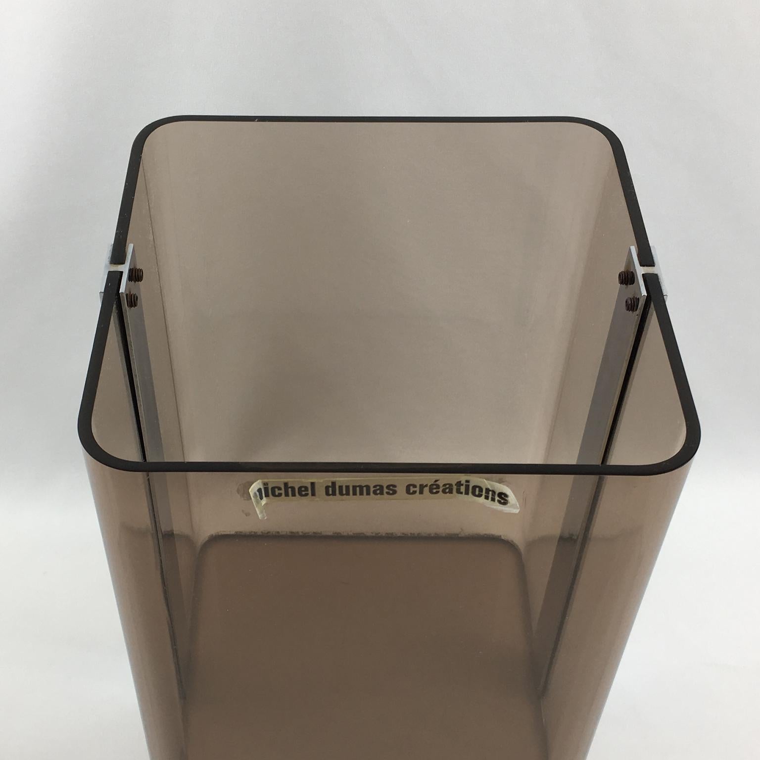 Michel Dumas for Roche Bobois 1970s Smoked Lucite and Chrome Paper Waste Basket 1