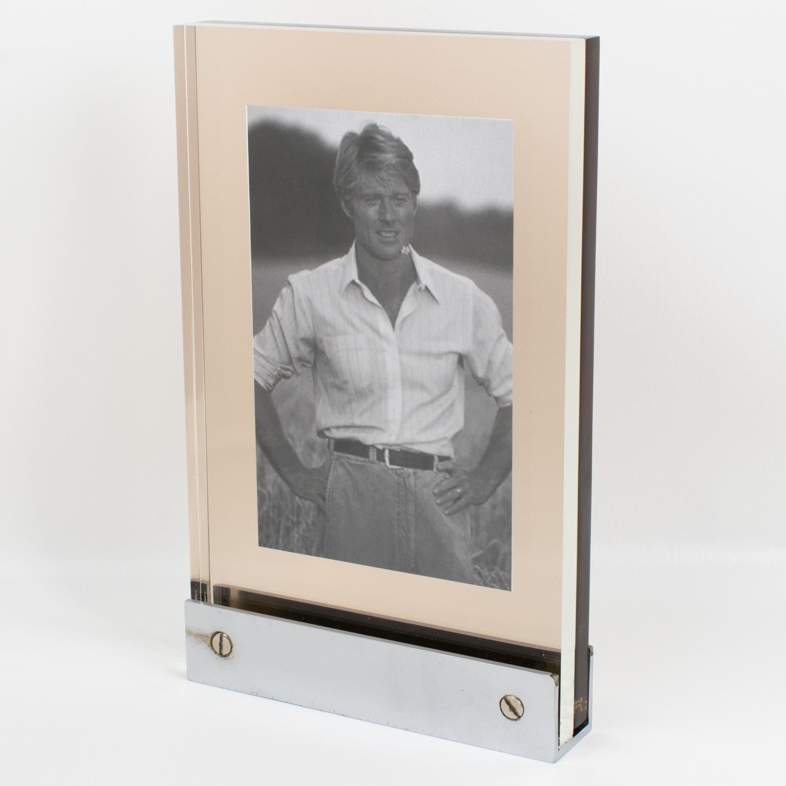 Industrial Michel Dumas for Roche Bobois Chrome and Lucite Picture Frame For Sale
