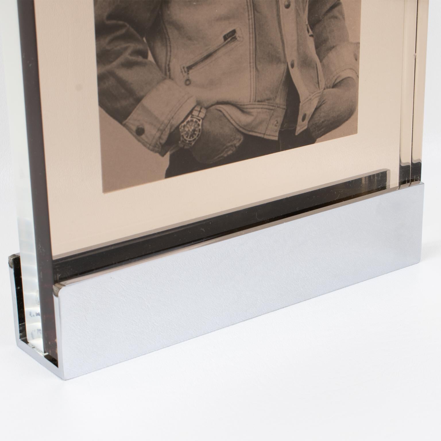 Metal Michel Dumas for Roche Bobois Chrome and Lucite Picture Frame For Sale