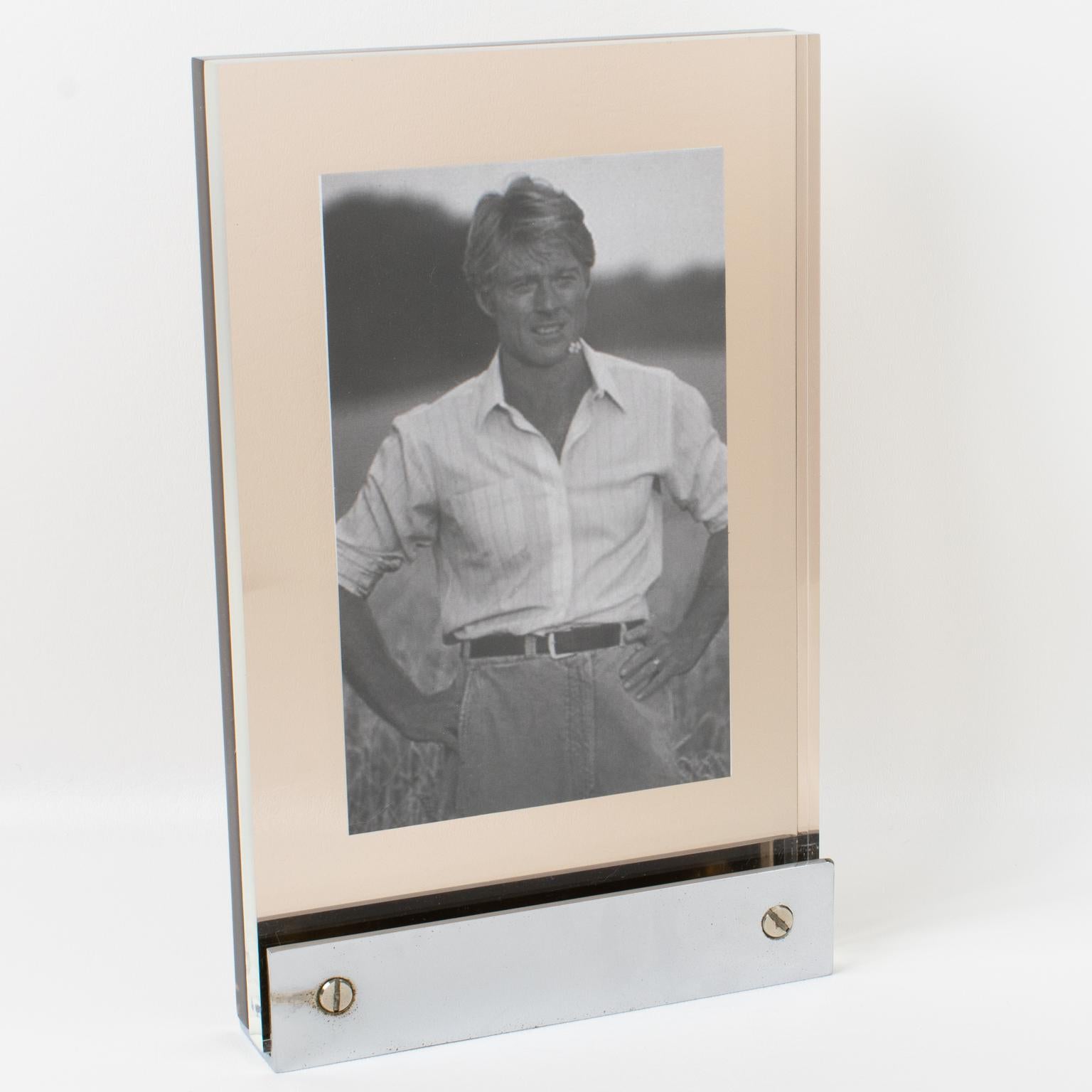 Michel Dumas for Roche Bobois Industrial Chrome and Lucite Picture Frame, 1960s In Good Condition For Sale In Atlanta, GA