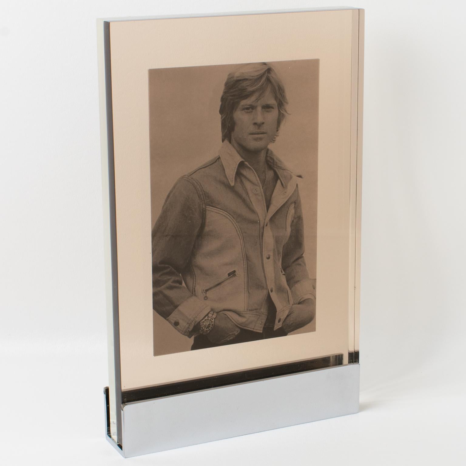 Mid-20th Century Michel Dumas for Roche Bobois Industrial Chrome and Lucite Picture Frame, 1960s For Sale