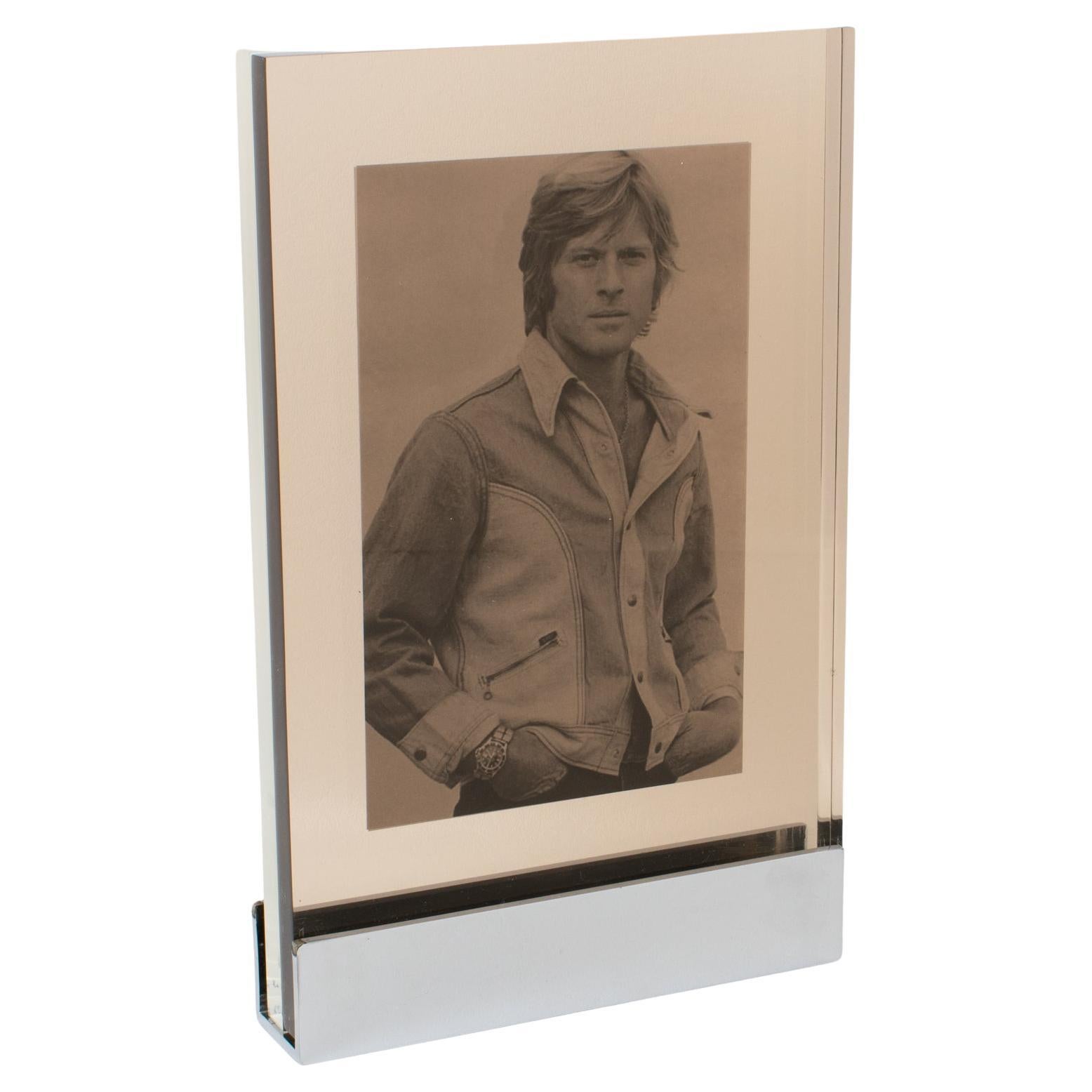 Michel Dumas for Roche Bobois Industrial Chrome and Lucite Picture Frame, 1960s For Sale