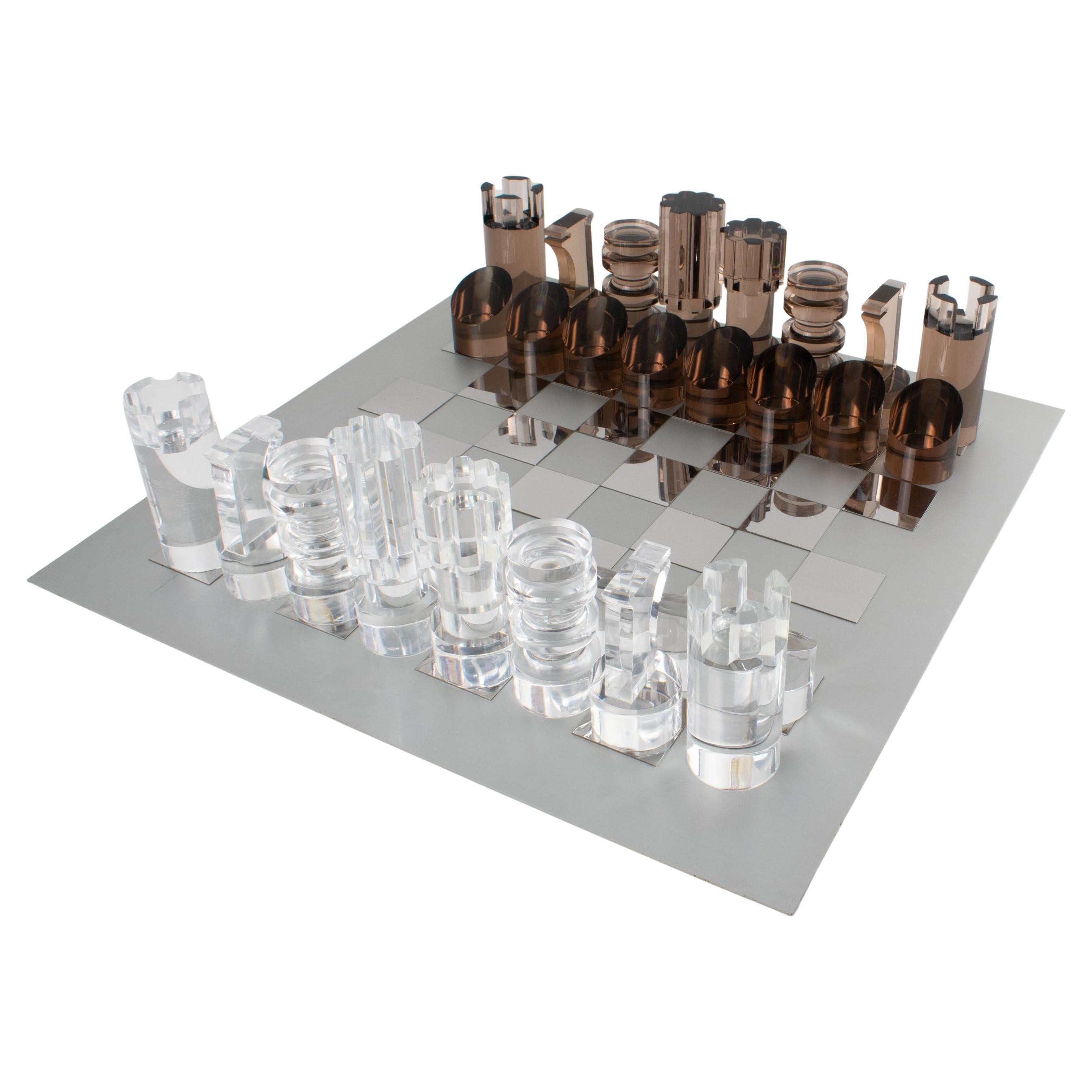 Juego de ajedrez de plexiglás y aluminio Michel Dumas para Roche Bobois, hacia 1970