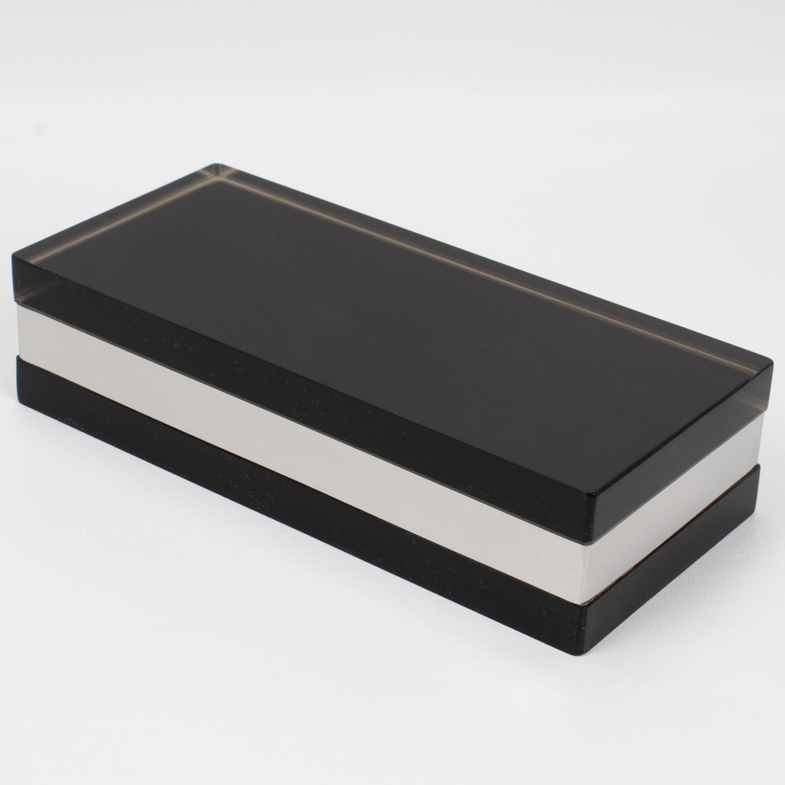 Mid-Century Modern Michel Dumas for Roche Bobois Smoked Gray Lucite and Chrome Lidded Box For Sale