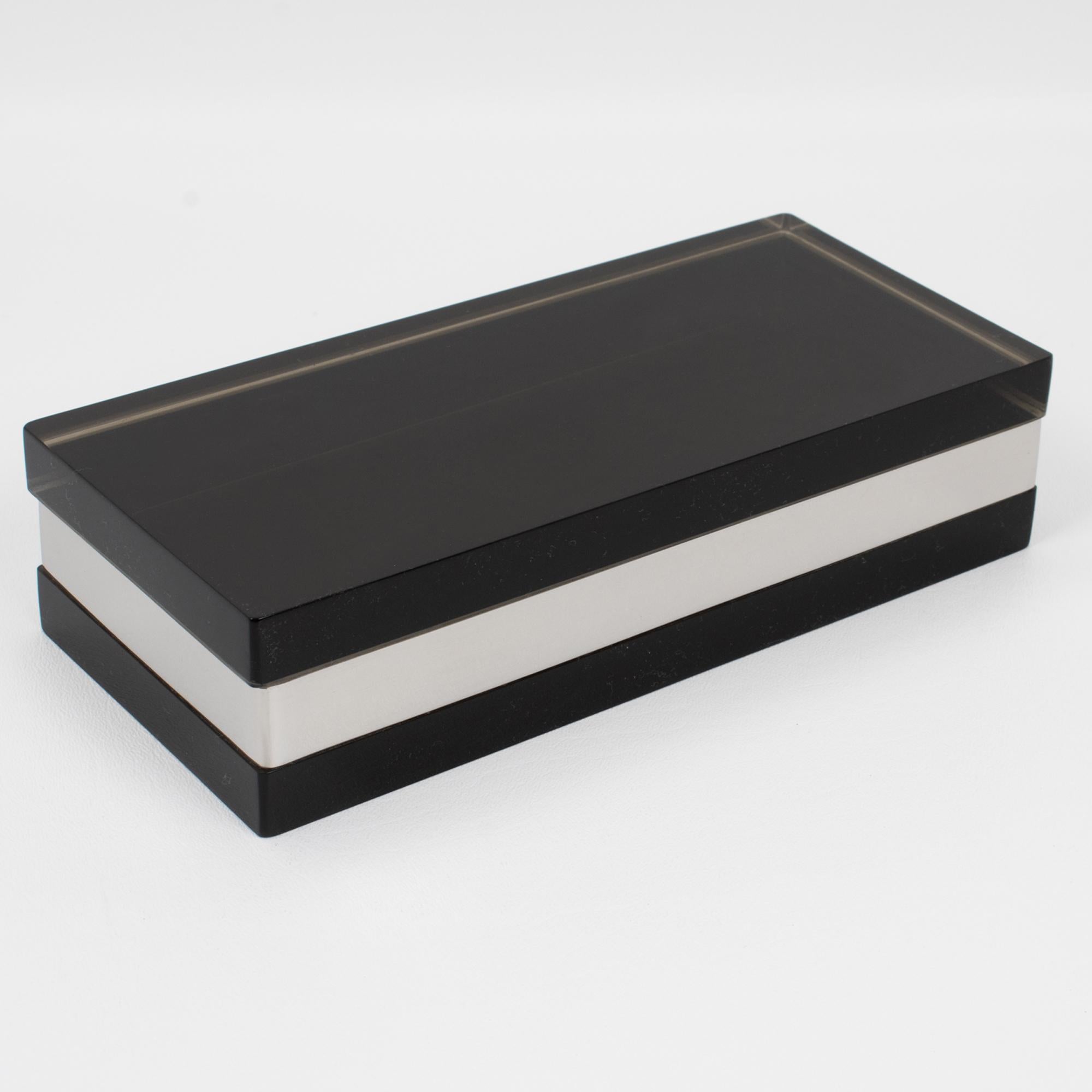 Mid-Century Modern Michel Dumas for Roche Bobois Smoked Gray Lucite and Chrome Lidded Box For Sale