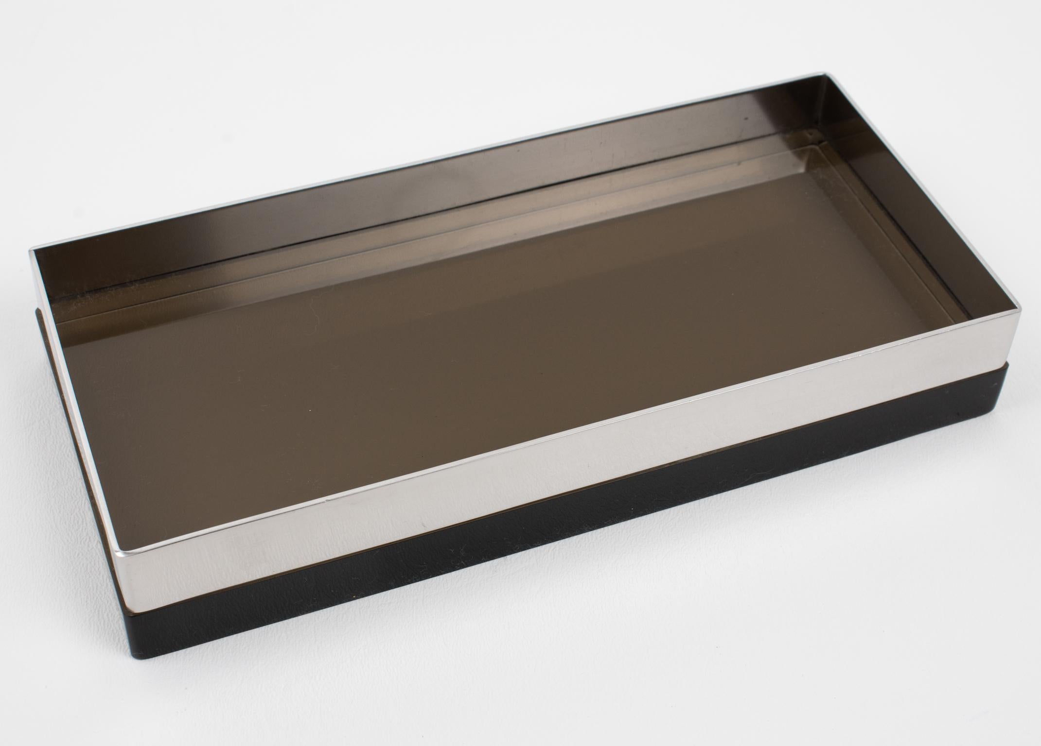 Michel Dumas for Roche Bobois Smoked Gray Lucite and Chrome Lidded Box In Excellent Condition For Sale In Atlanta, GA