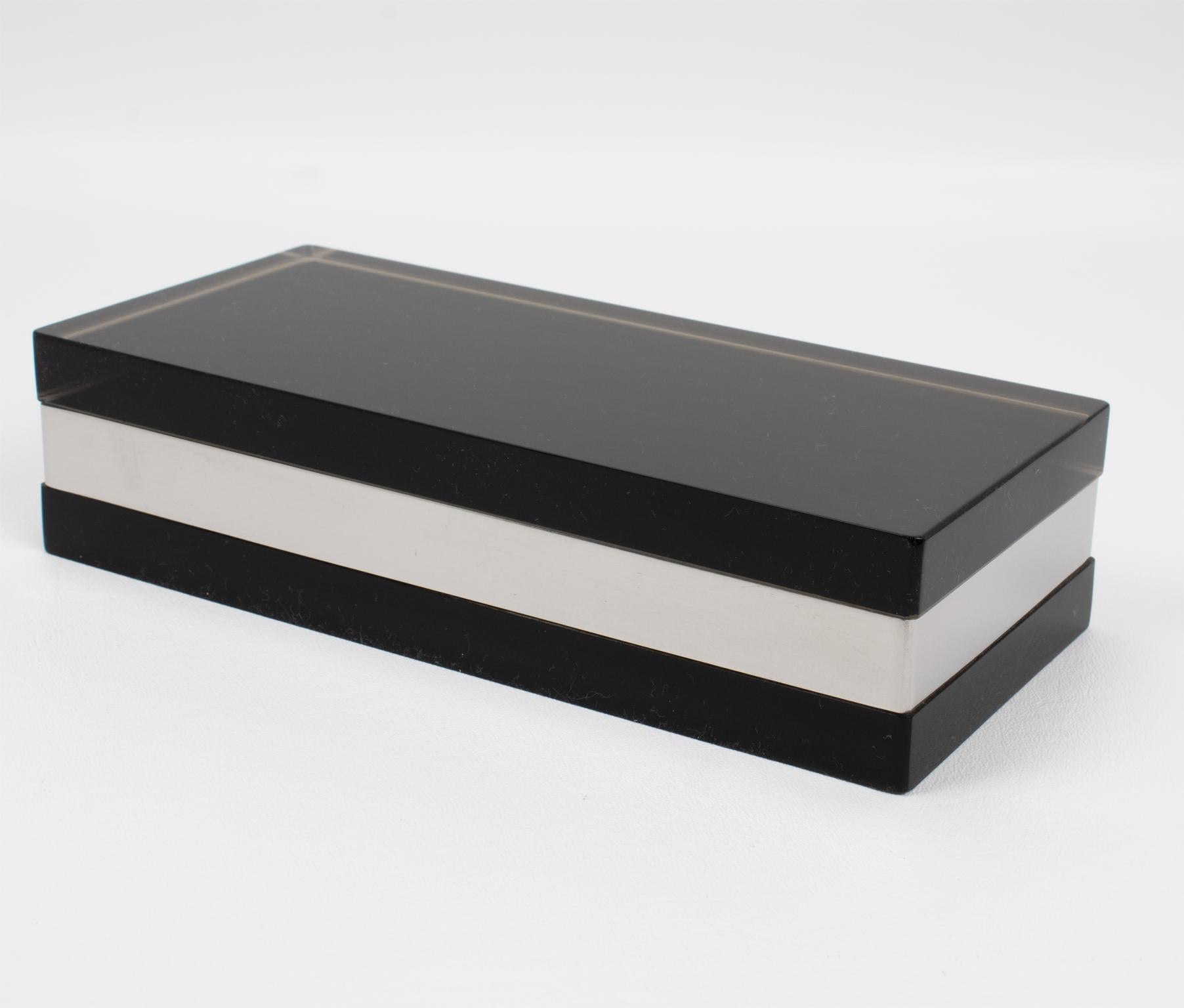 Michel Dumas for Roche Bobois Smoked Gray Lucite and Chrome Lidded Box For Sale 1