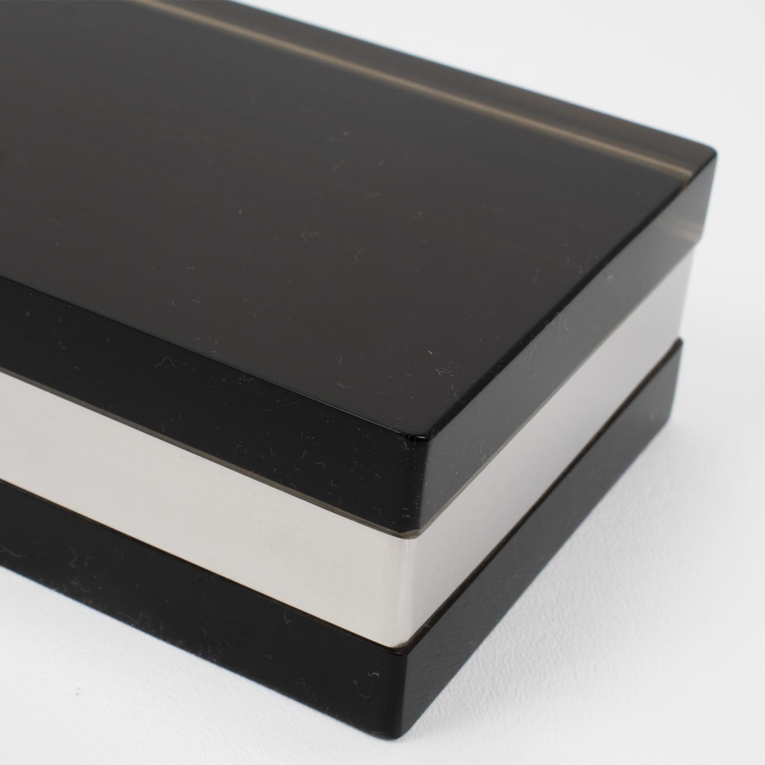 Michel Dumas for Roche Bobois Smoked Gray Lucite and Chrome Lidded Box For Sale 1