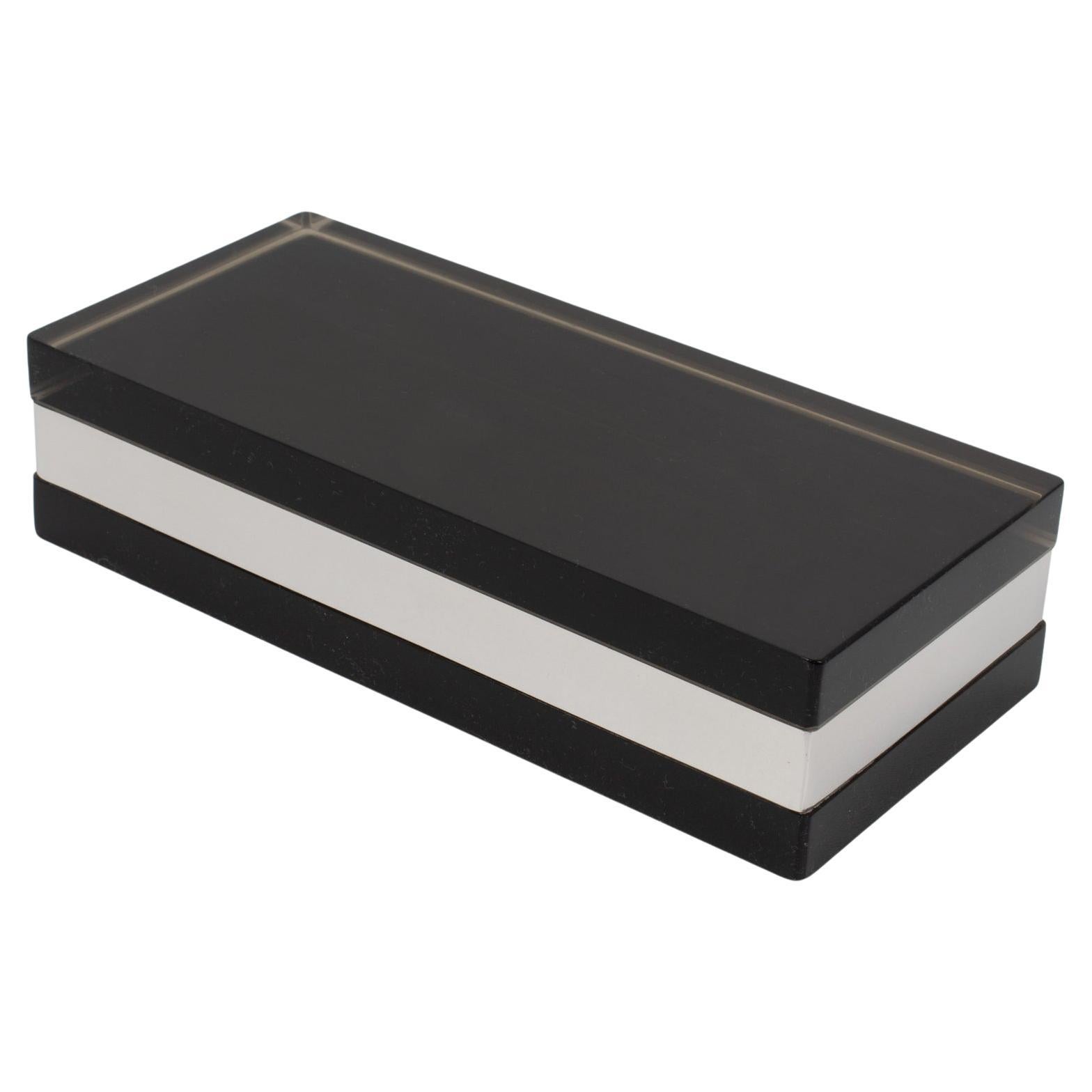 Michel Dumas for Roche Bobois Smoked Gray Lucite and Chrome Lidded Box