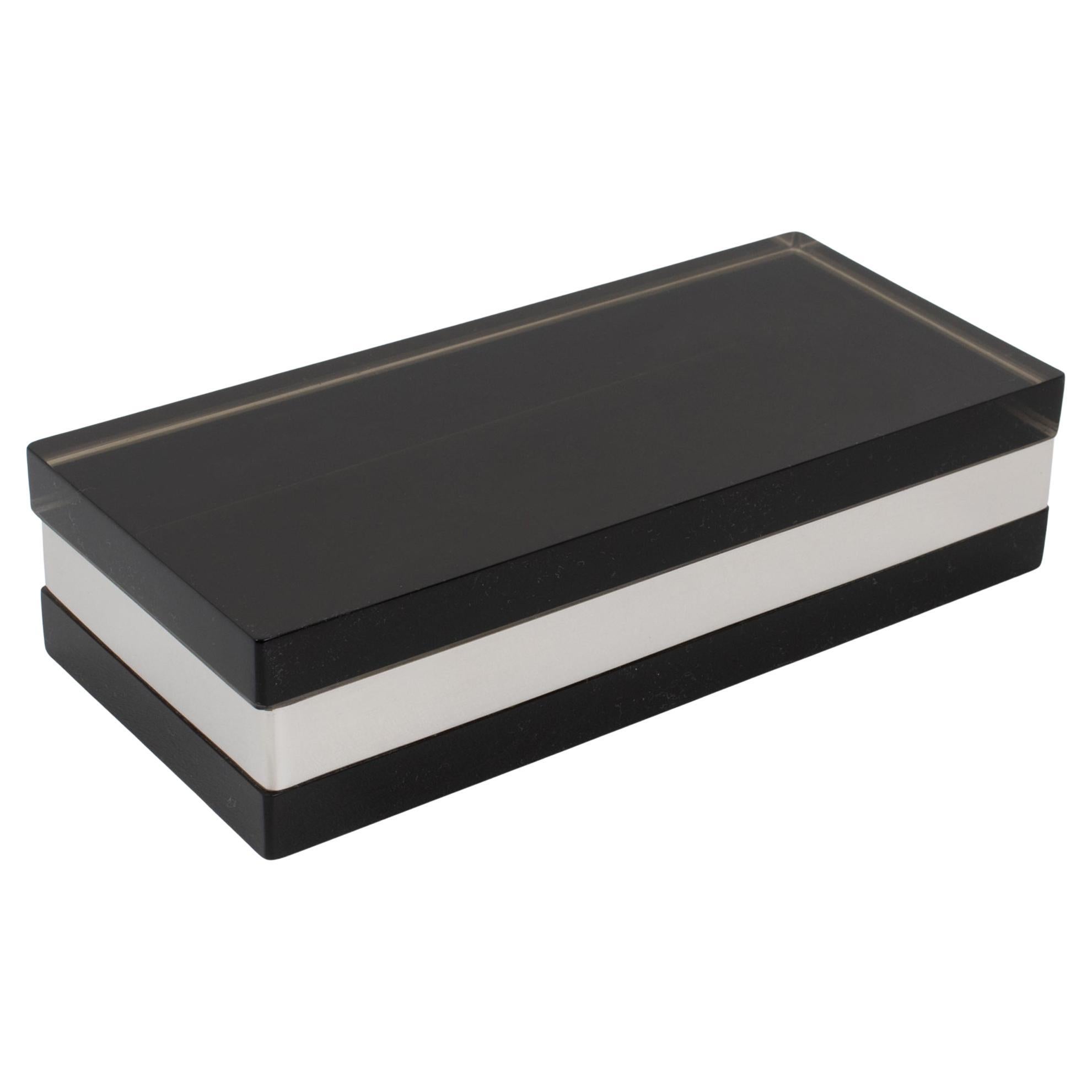 Michel Dumas for Roche Bobois Smoked Gray Lucite and Chrome Lidded Box For Sale