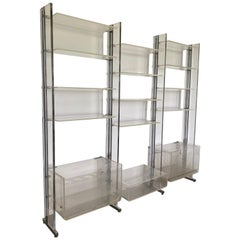 Vintage Michel Dumas Large Chrome, Clear Plexiglass Shelf Unite by Roche Bobois