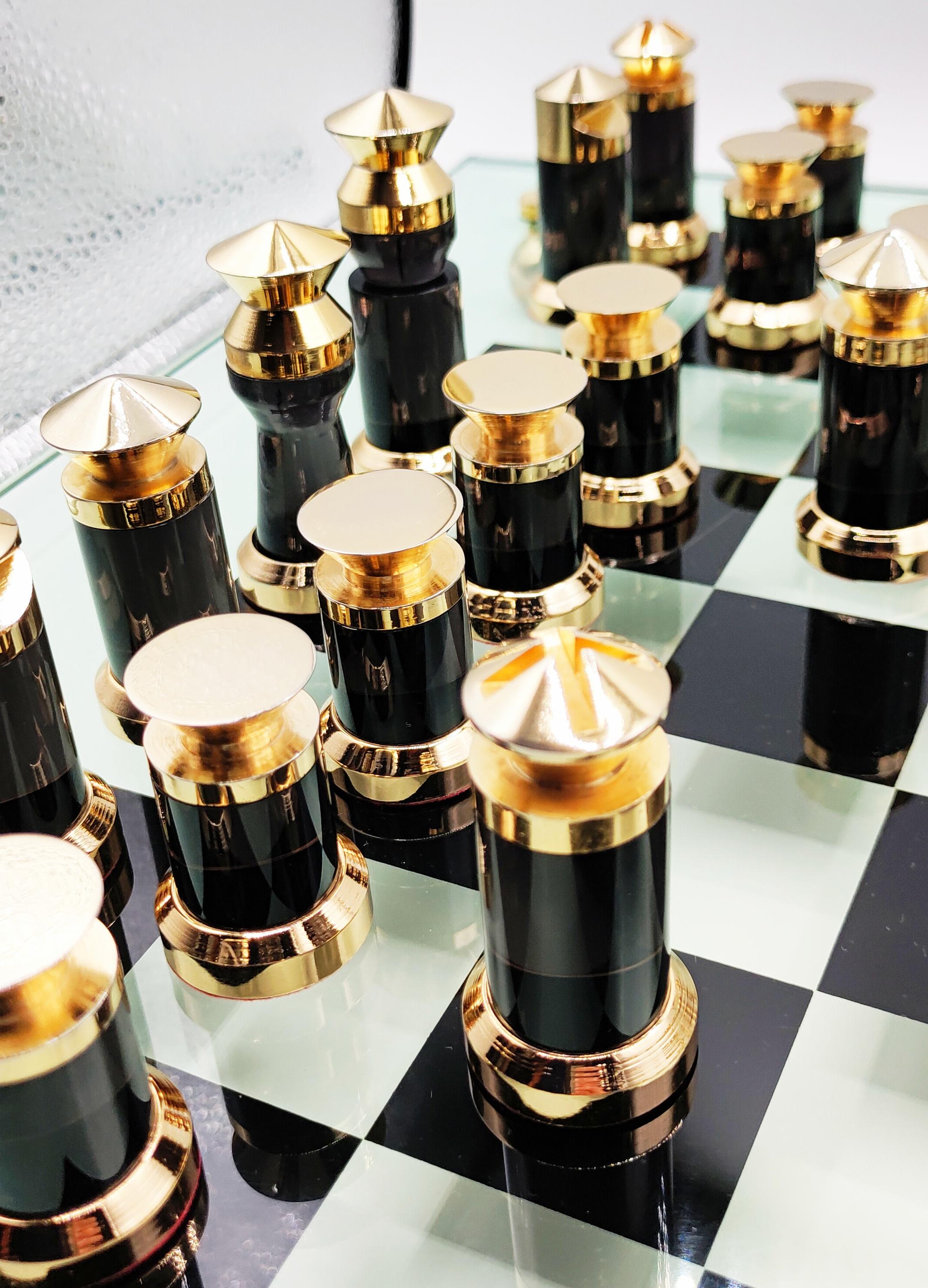 Michel Dumas Lucite and Brass Chess Set, France 1970s 6