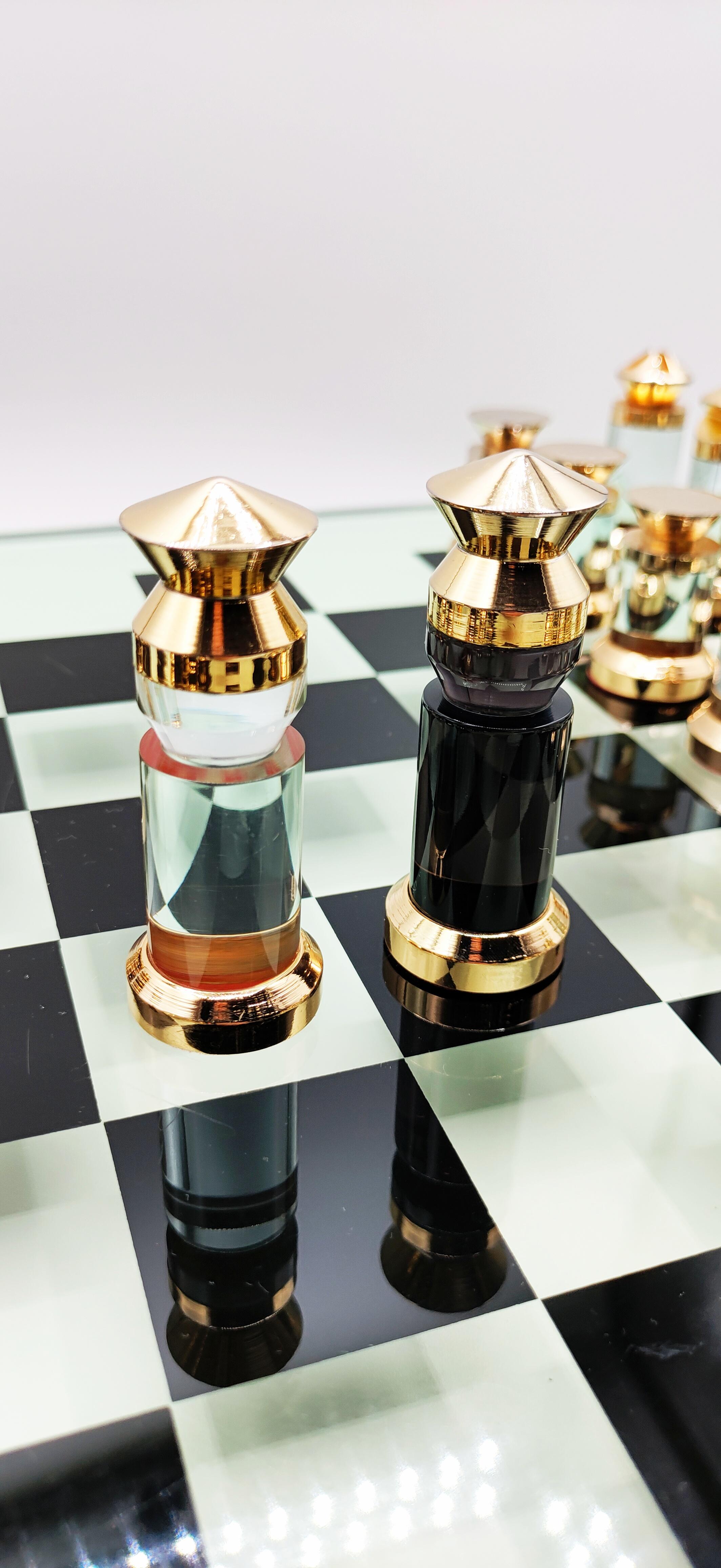 Michel Dumas Lucite and Brass Chess Set, France 1970s 9