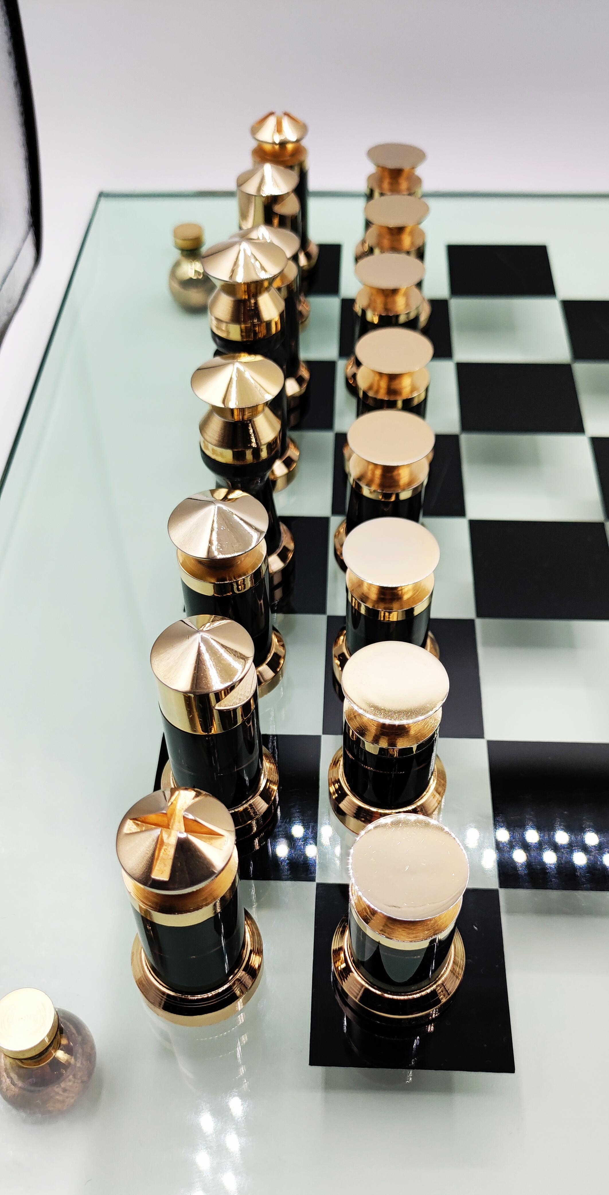 Michel Dumas Lucite and Brass Chess Set, France 1970s In Good Condition In L'Escala, ES