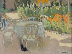 La Table du Jardin Mesa de jardín con gato negro cuadro al óleo de Michel Dureuil