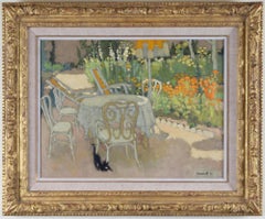 Table de jardin La Table du Jardin avec un chat noir, peinture à l'huile de Michel Dureuil