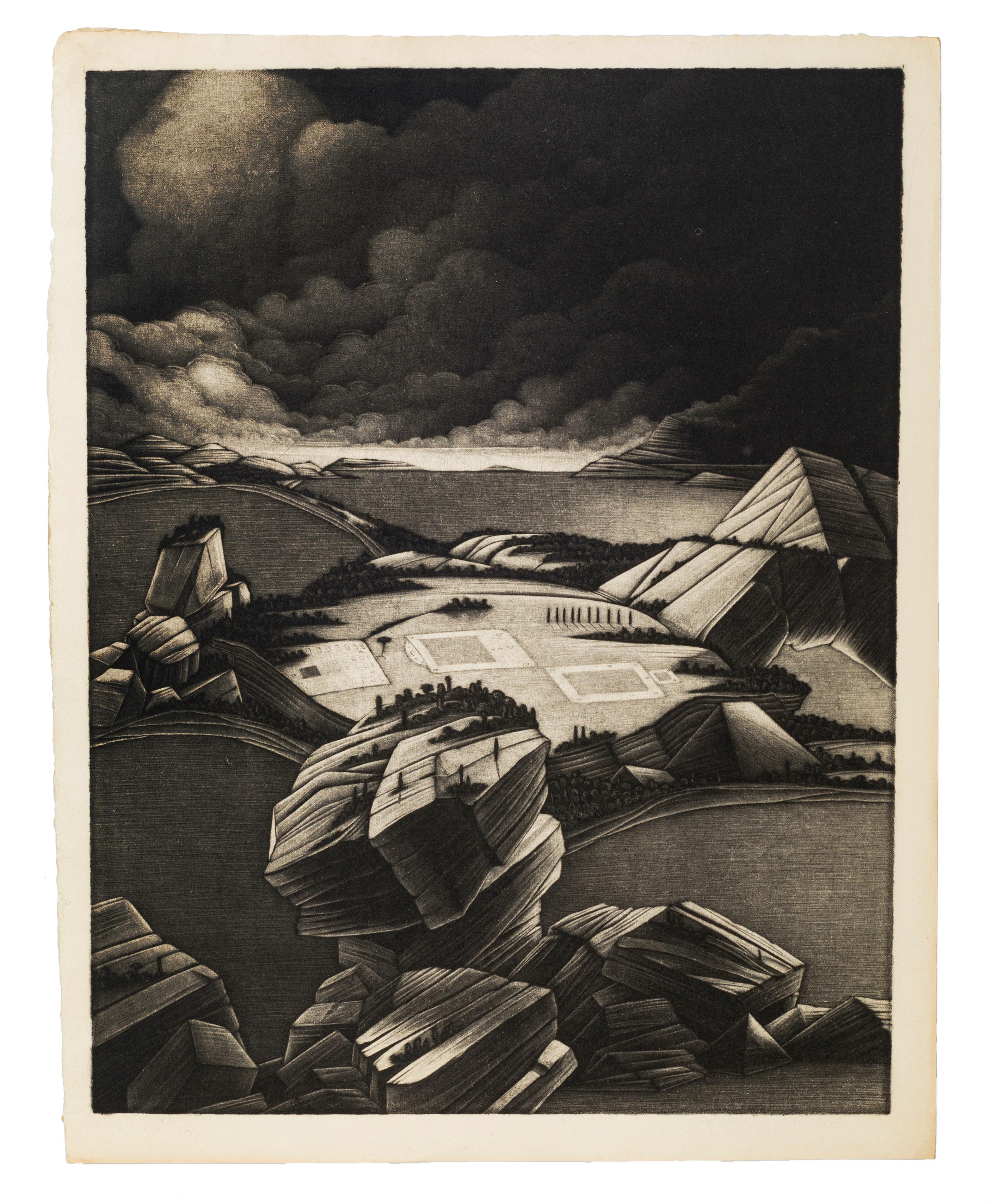 Paysage de désolation - Mezzotint par Michel Estèbe - Fin 1900